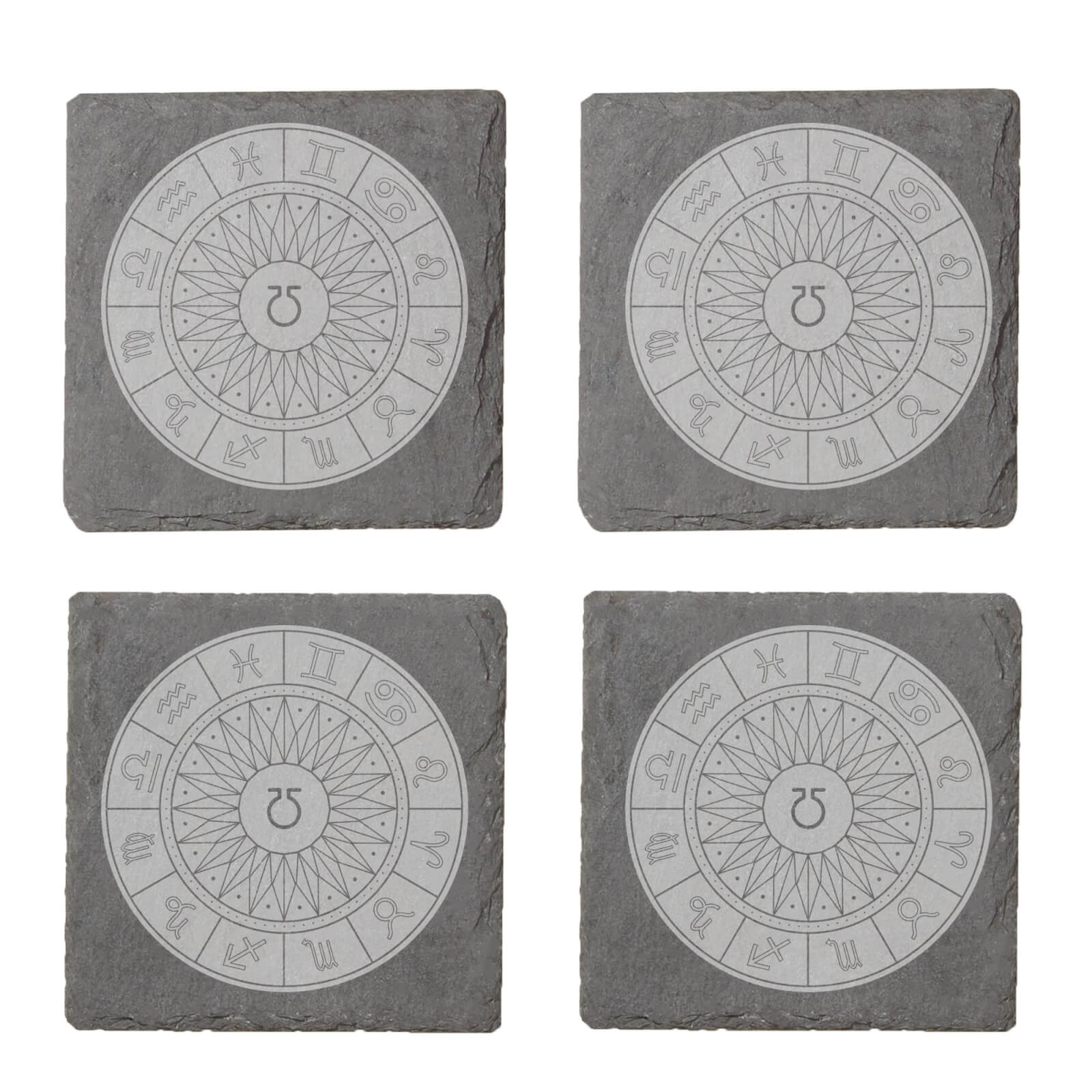 Decorative Horoscope Symbols Engraved Slate Coaster Set