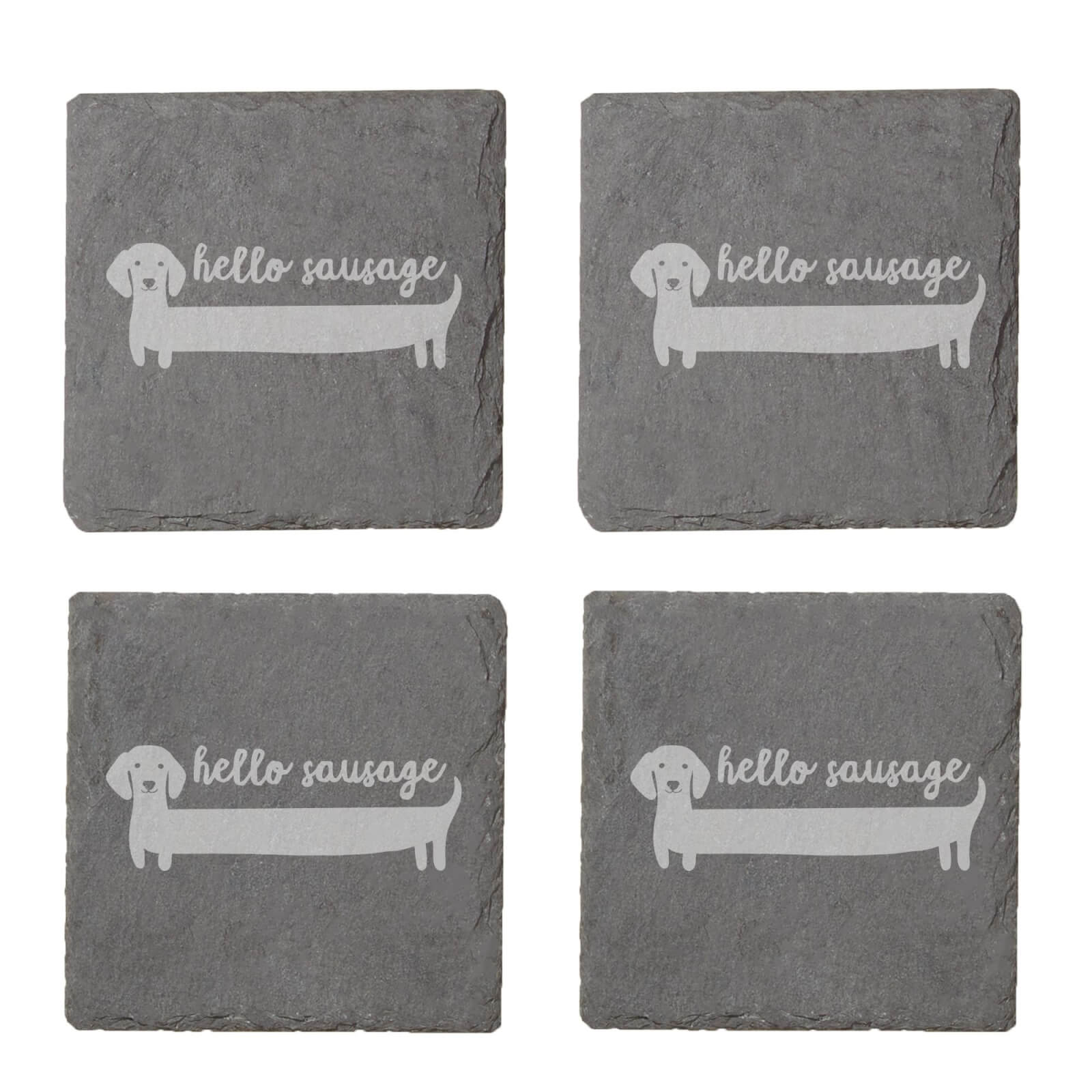 Hello Sausage Engraved Slate Coaster Set