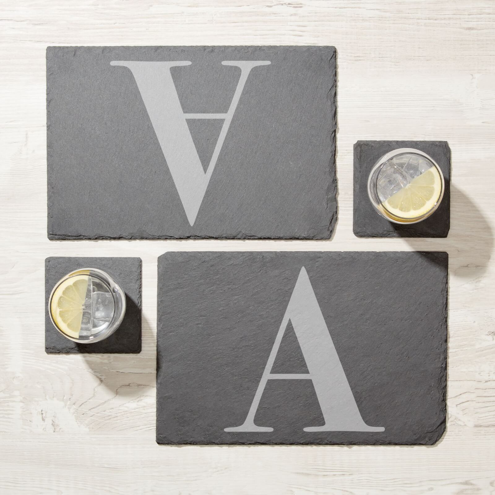 Uppercase Letter Engraved Slate Placemat - Set of 2 - A