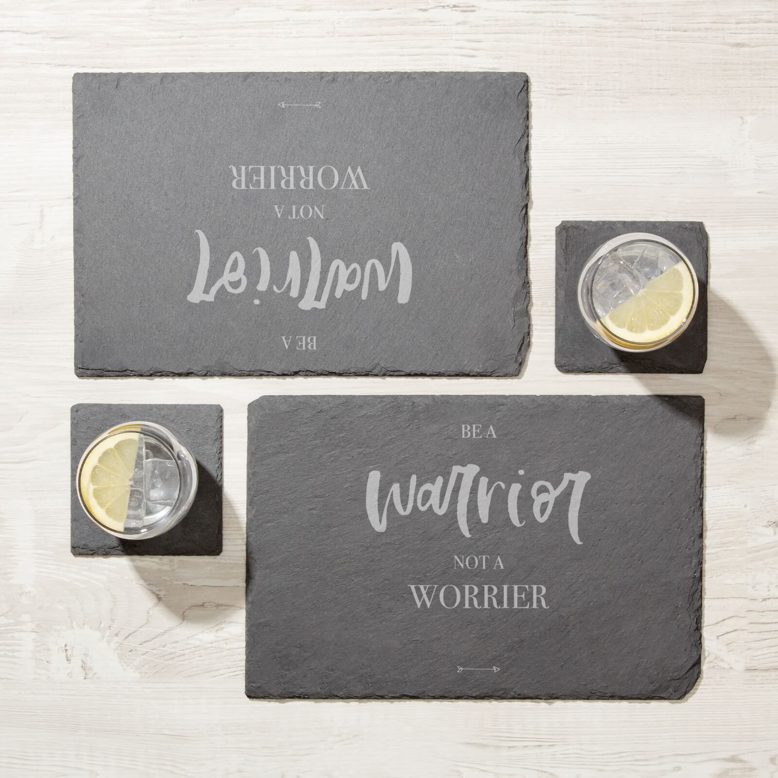 Be A Warrior Not A Worrier Engraved Slate Placemat - Set of 2