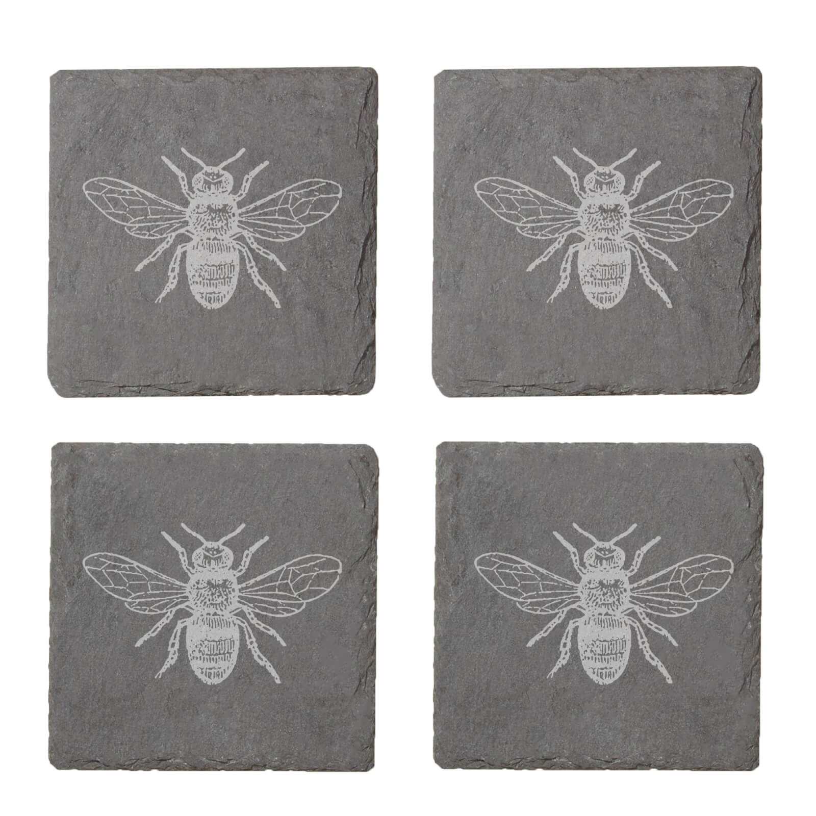 Bee Engraved Slate Coaster Set