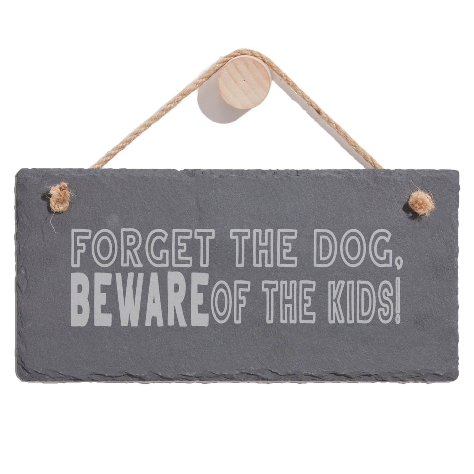 Forget The Dog, Beware Of The Kids! Engraved Slate Hanging Sign