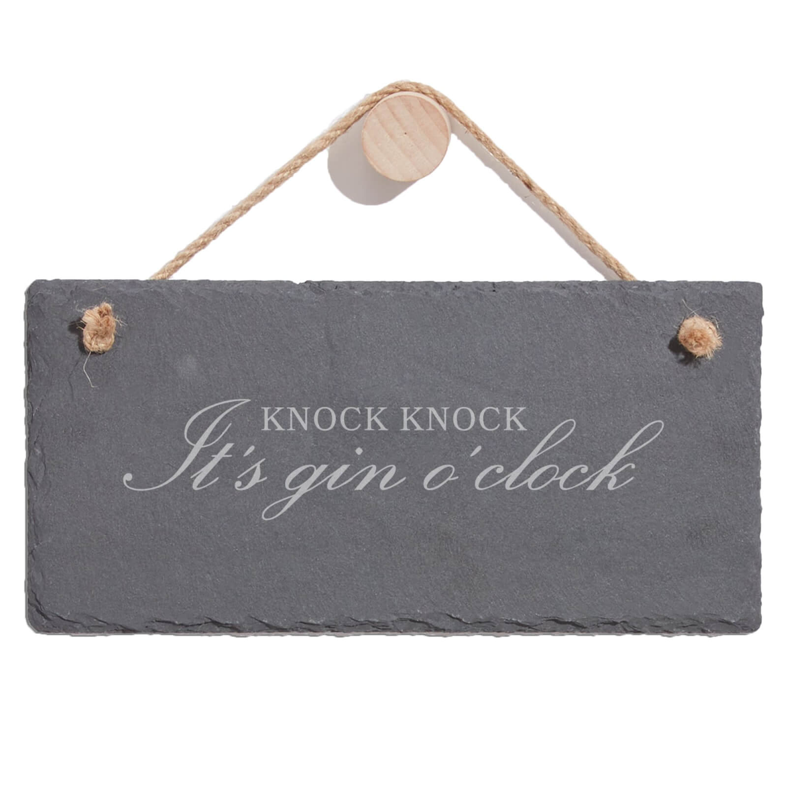 Knock Knock It's Gin O'Clock Engraved Slate Hanging Sign