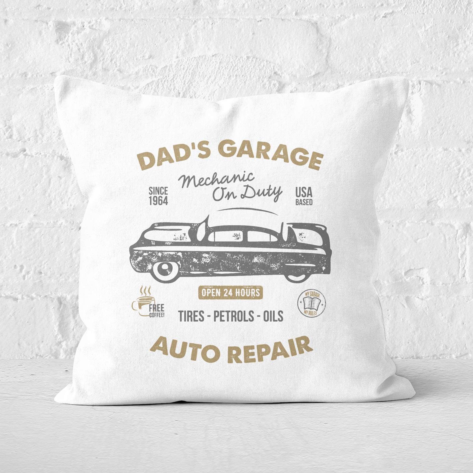 Dad's Garage Square Cushion - 60x60cm - Soft Touch