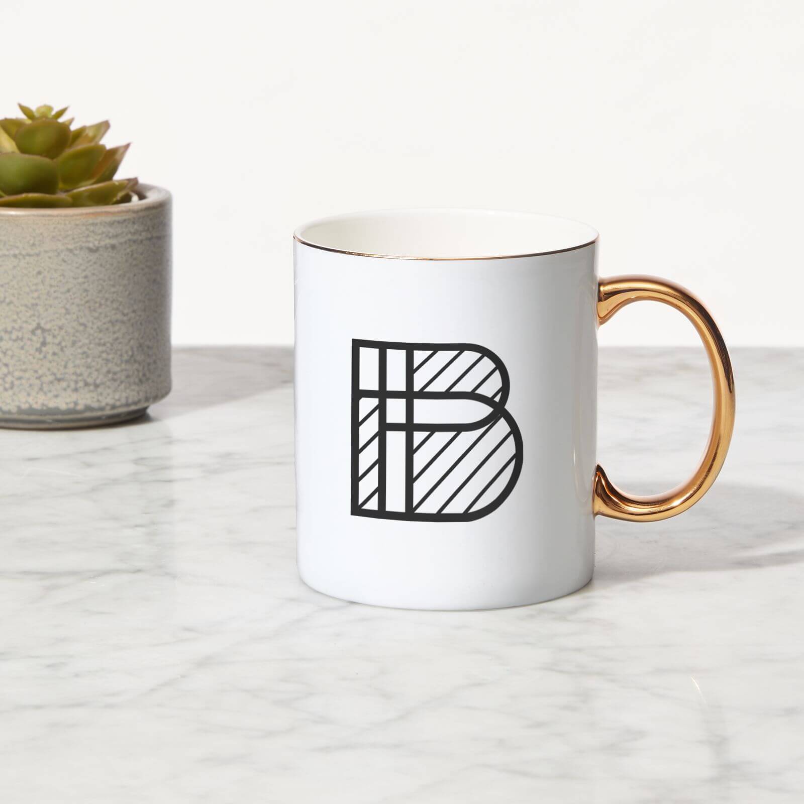 Stylised Letter Bone China Gold Handle Mug - B