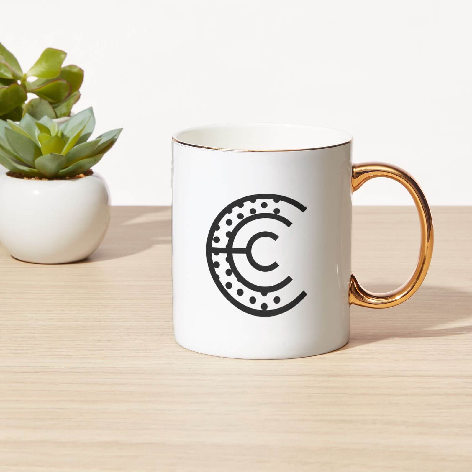 Stylised Letter Bone China Gold Handle Mug - C
