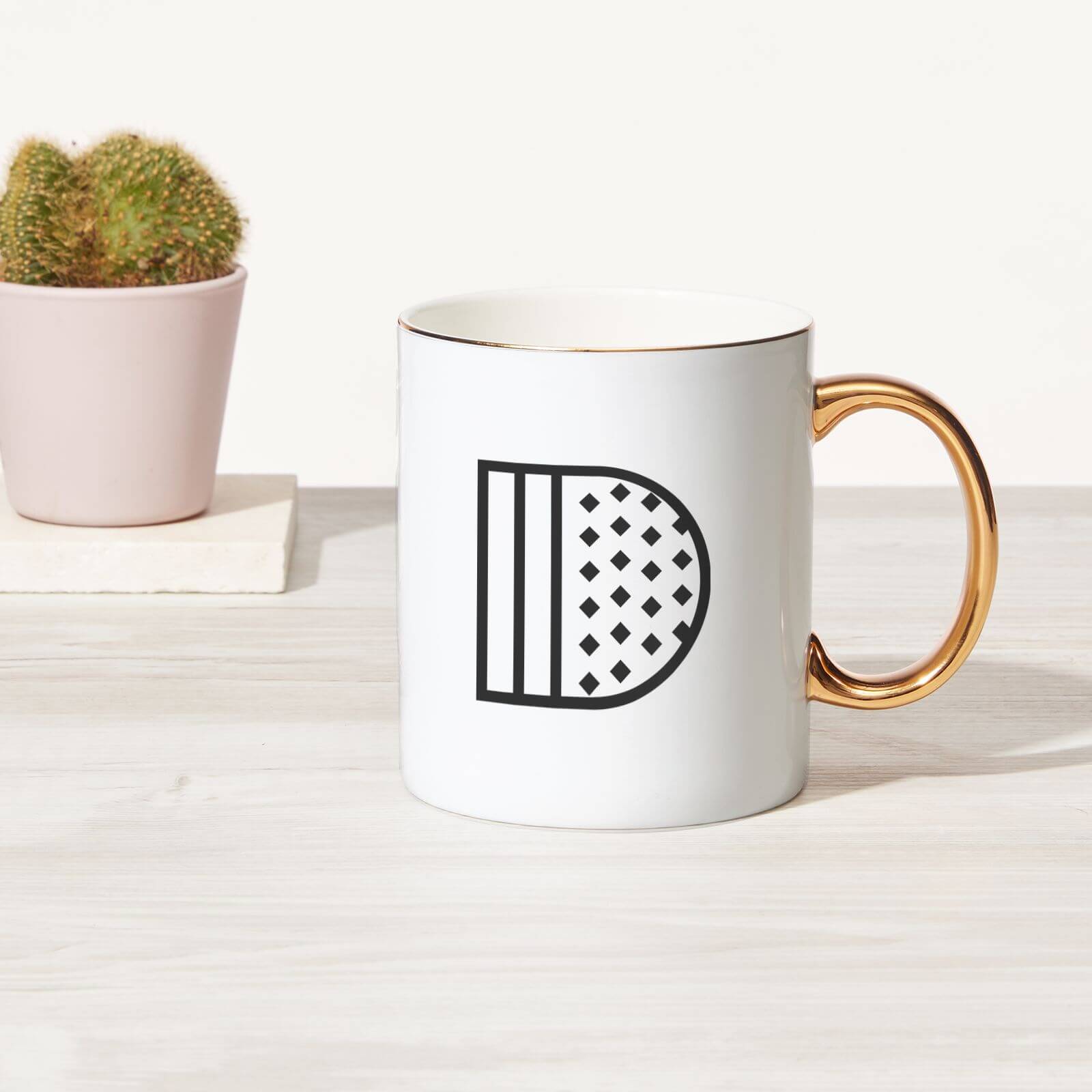 Stylised Letter Bone China Gold Handle Mug - D