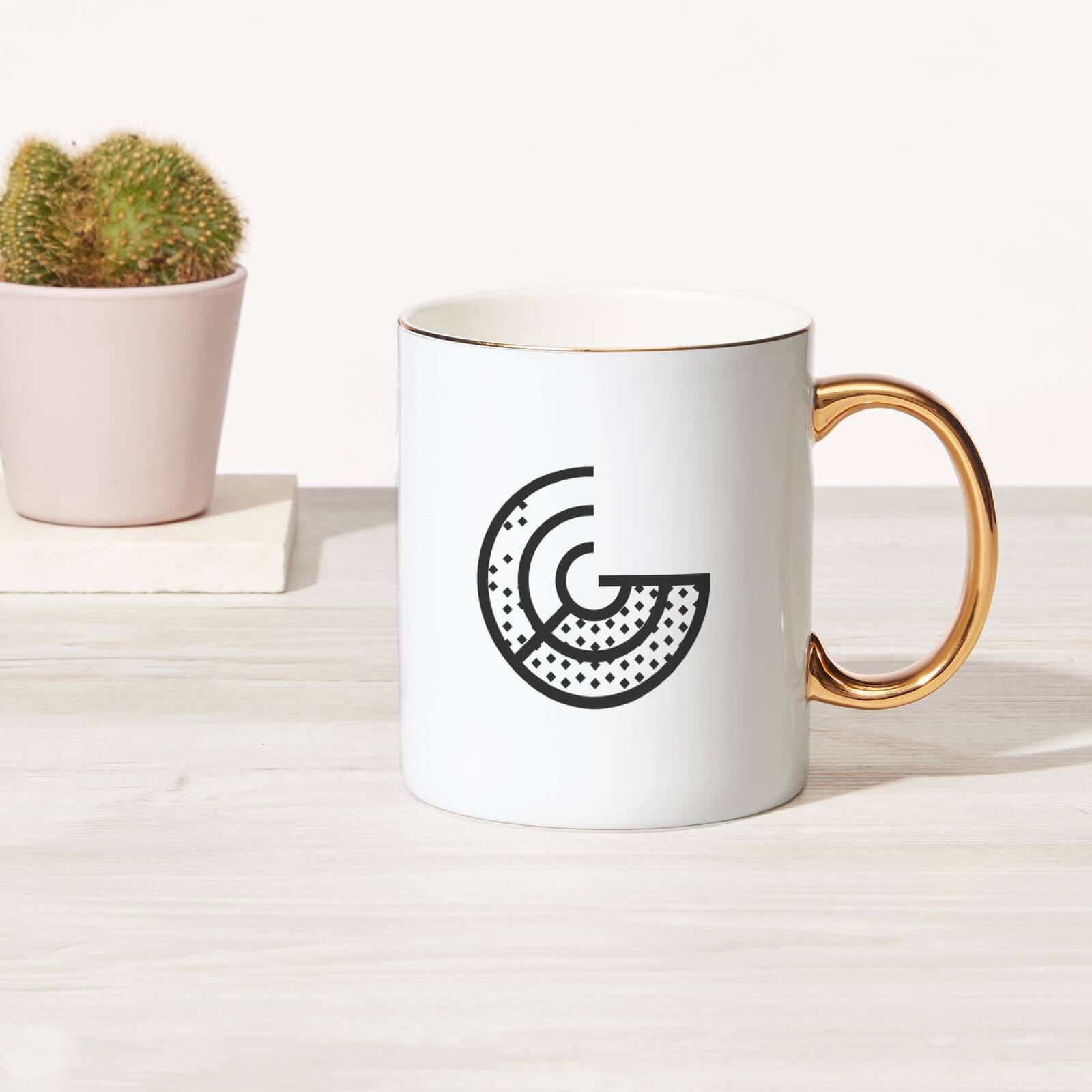 Stylised Letter Bone China Gold Handle Mug - G