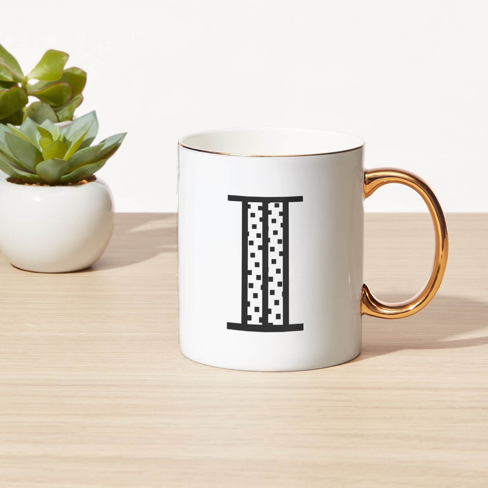 Stylised Letter Bone China Gold Handle Mug - I