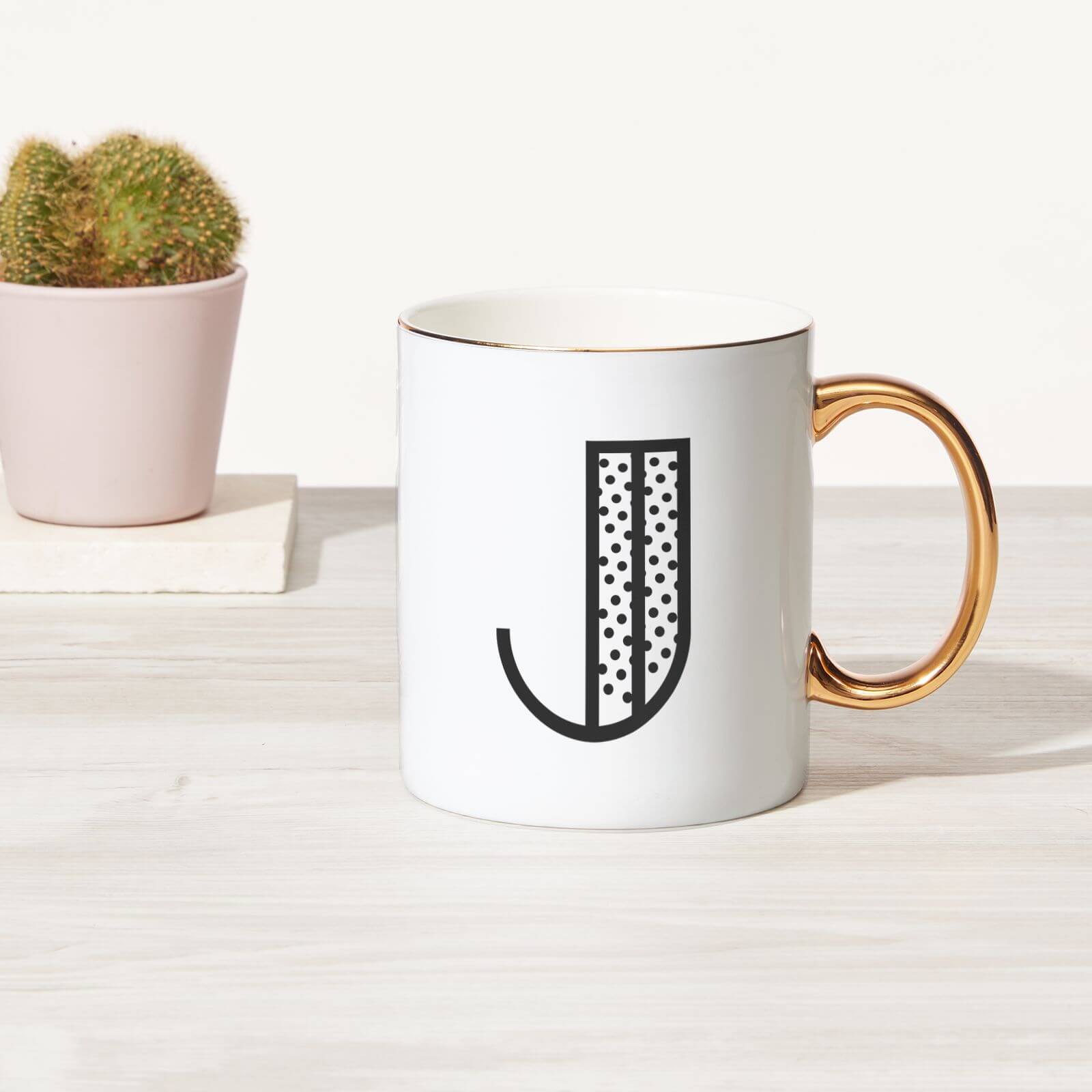 Stylised Letter Bone China Gold Handle Mug - J