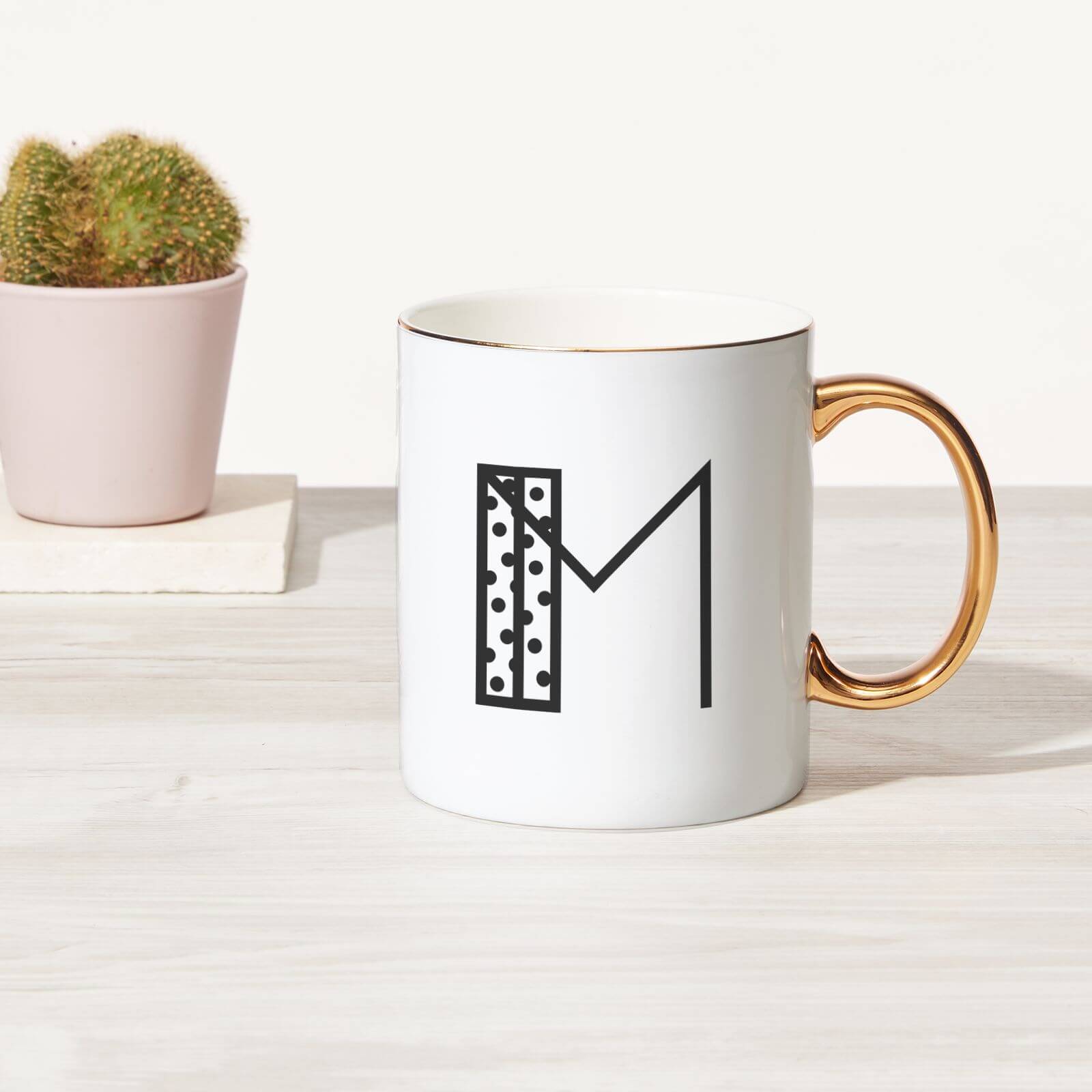 Stylised Letter Bone China Gold Handle Mug - M
