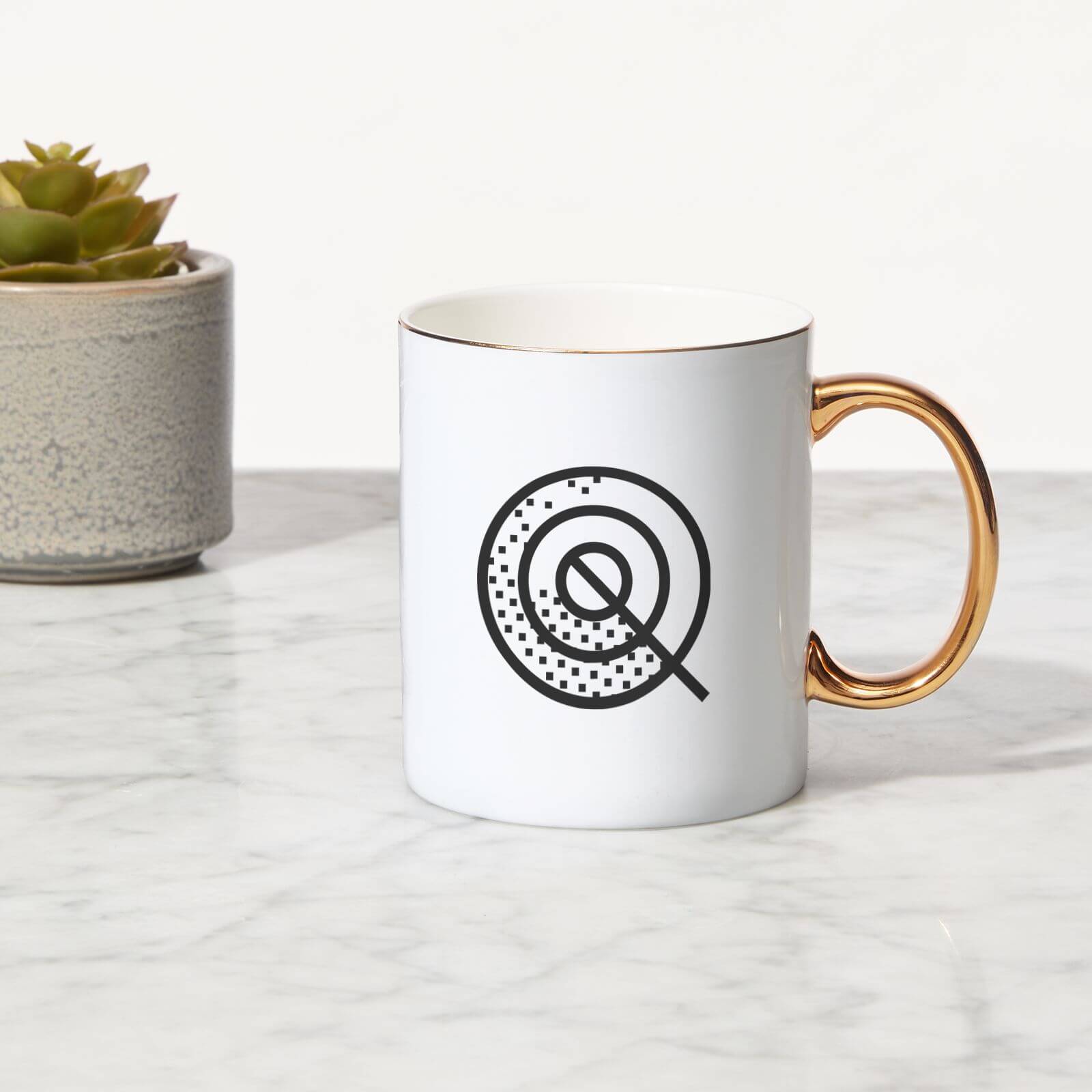 Stylised Letter Bone China Gold Handle Mug - Q