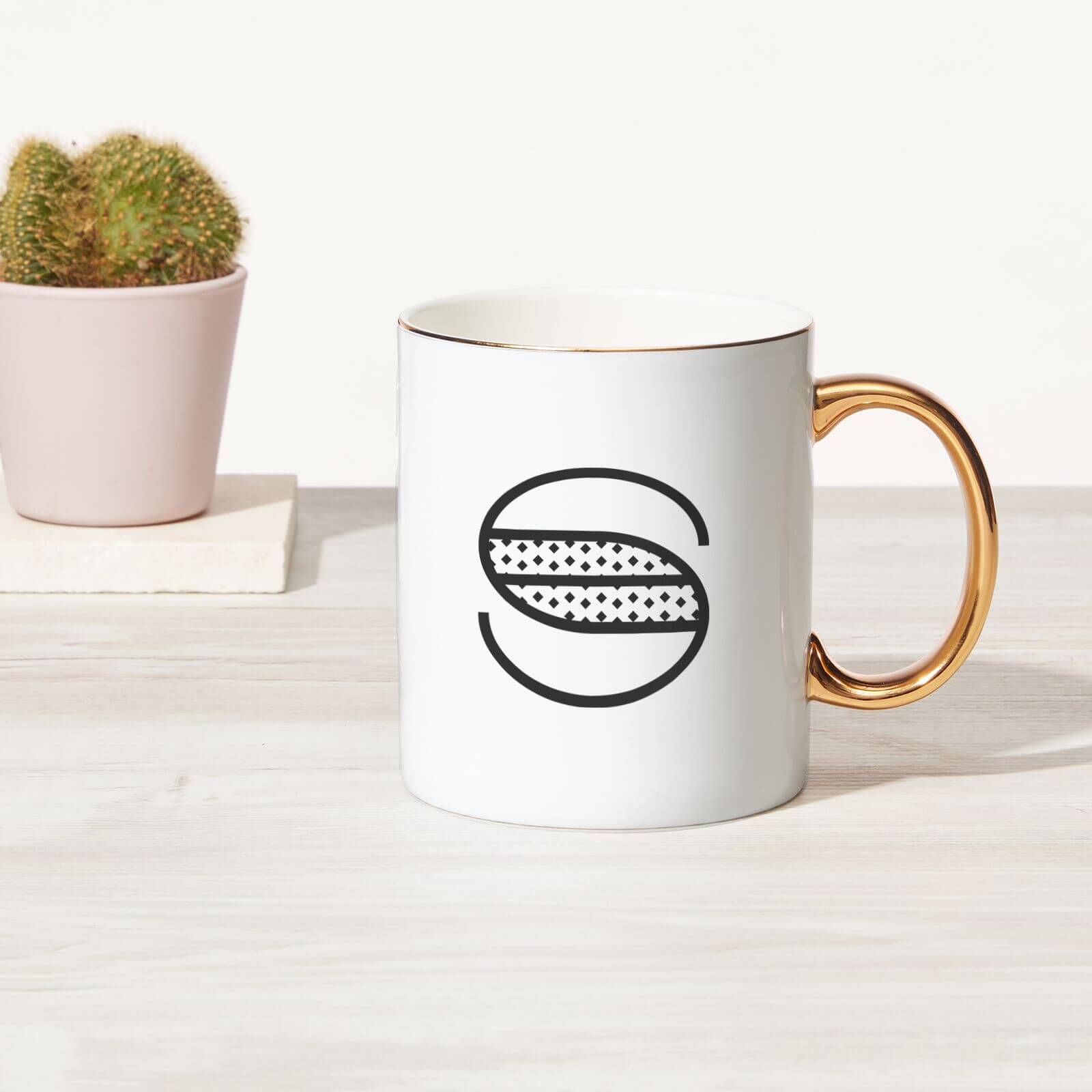 Stylised Letter Bone China Gold Handle Mug - S