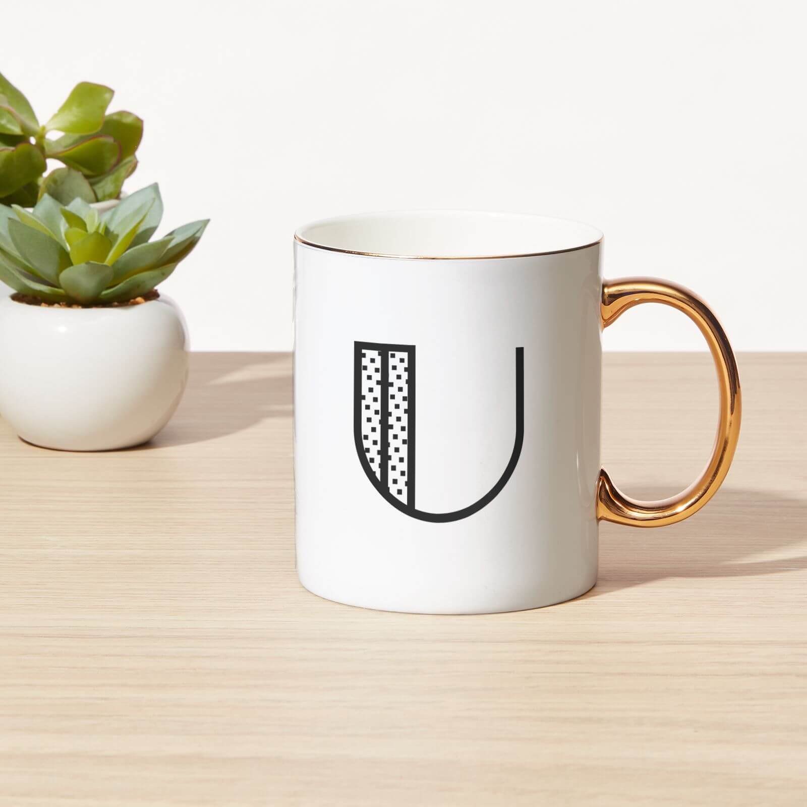 Stylised Letter Bone China Gold Handle Mug - U