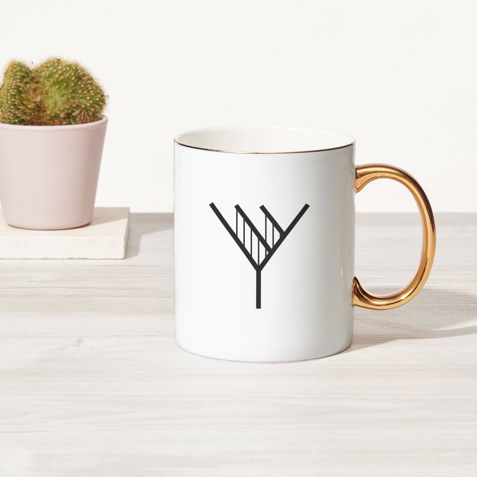 Stylised Letter Bone China Gold Handle Mug - Y
