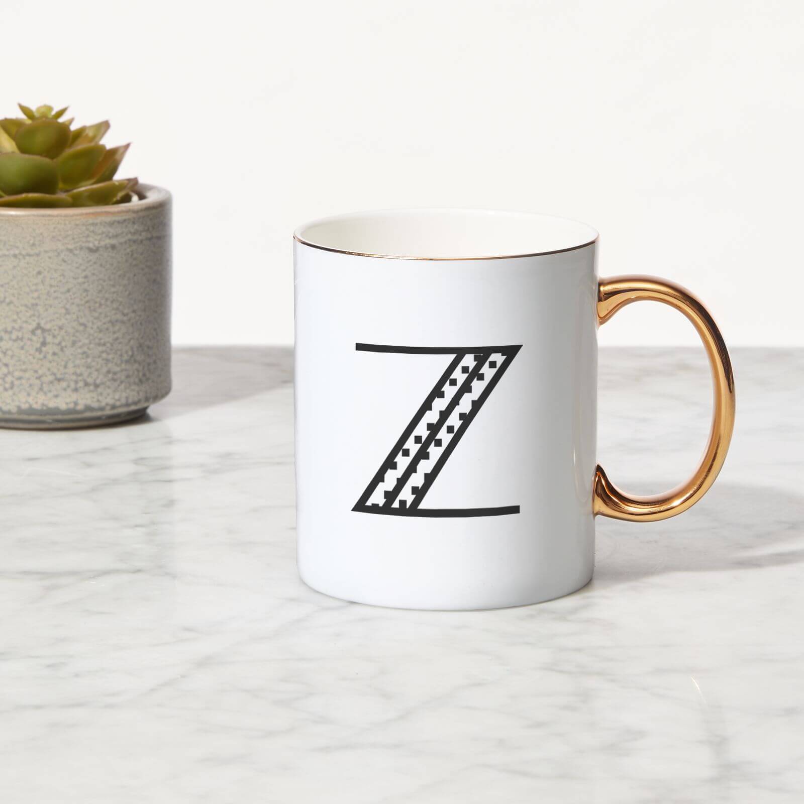 Stylised Letter Bone China Gold Handle Mug - Z