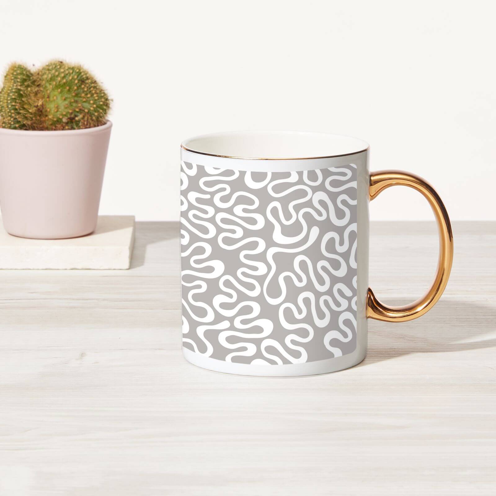 Squiggles Bone China Gold Handle Mug
