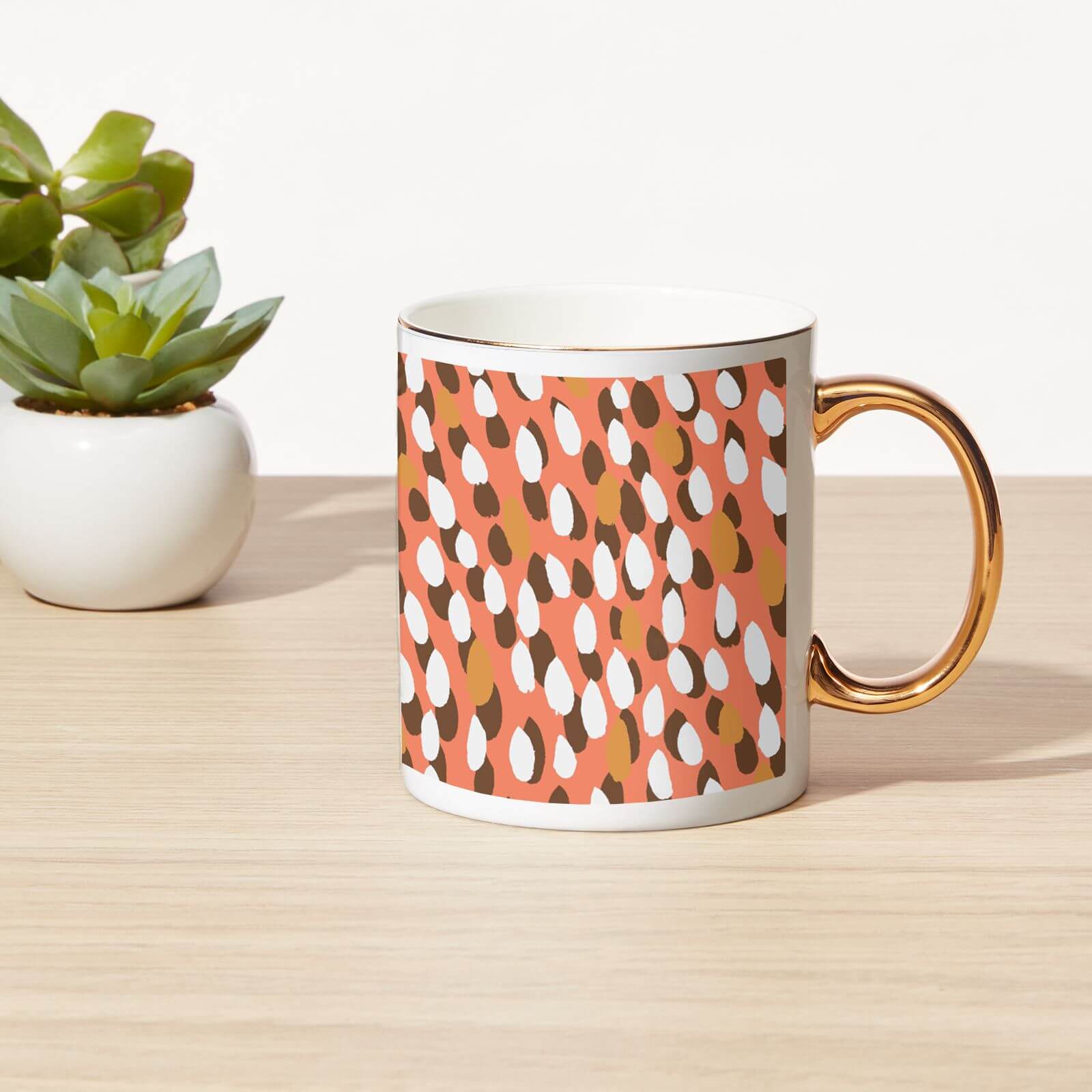 Warm Tone Brush Strokes Bone China Gold Handle Mug