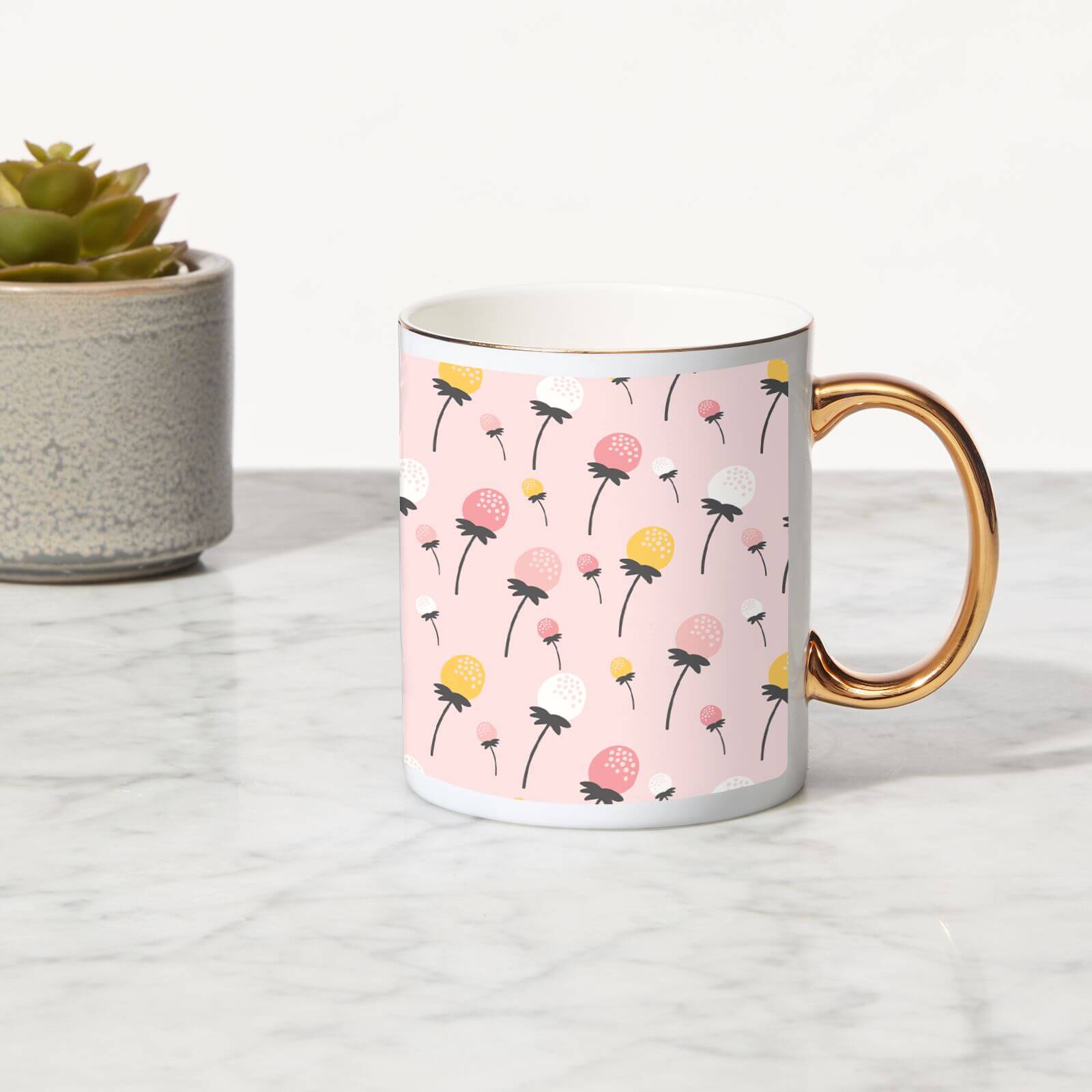 Pastel Flowers Bone China Gold Handle Mug