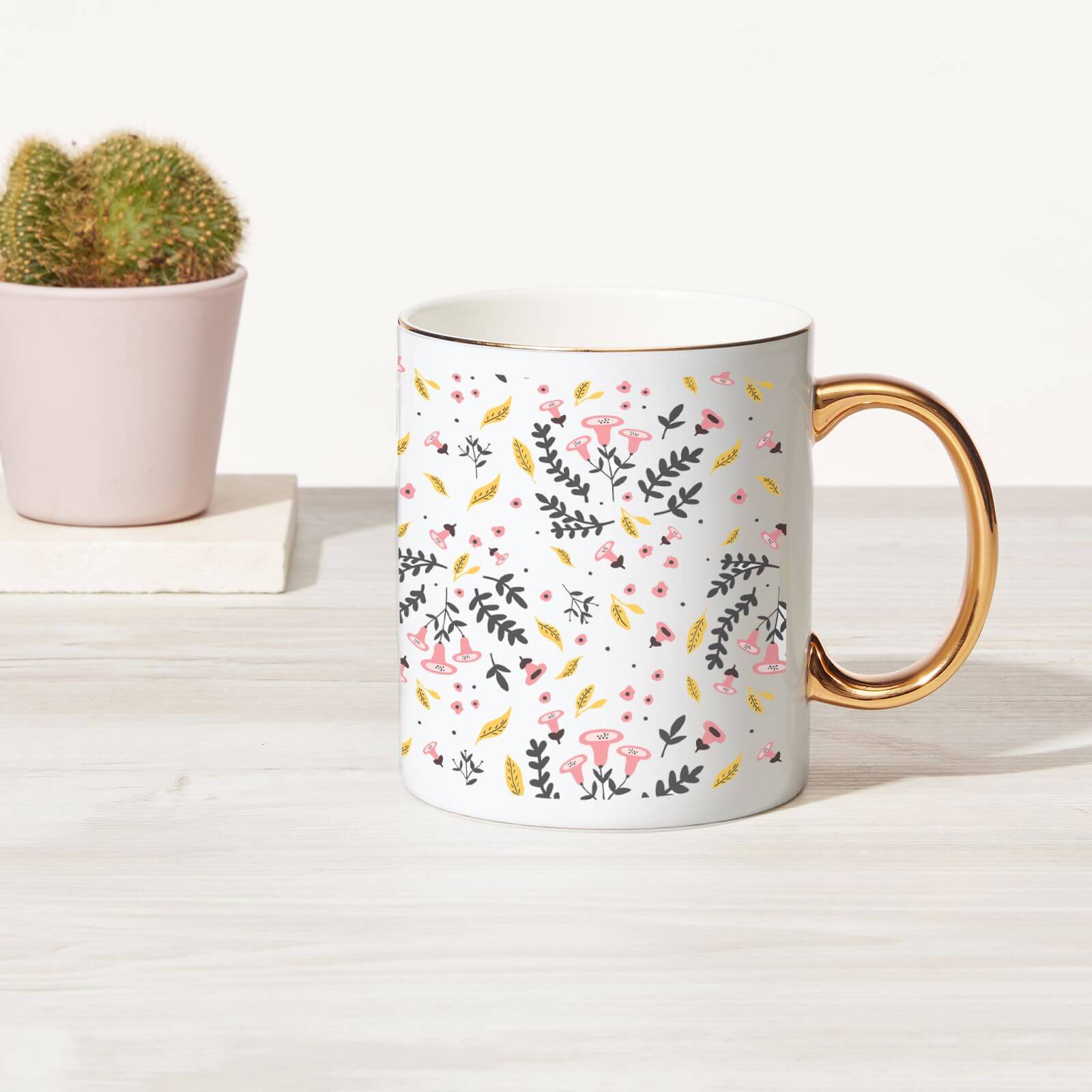 Mixed Ferns Bone China Gold Handle Mug