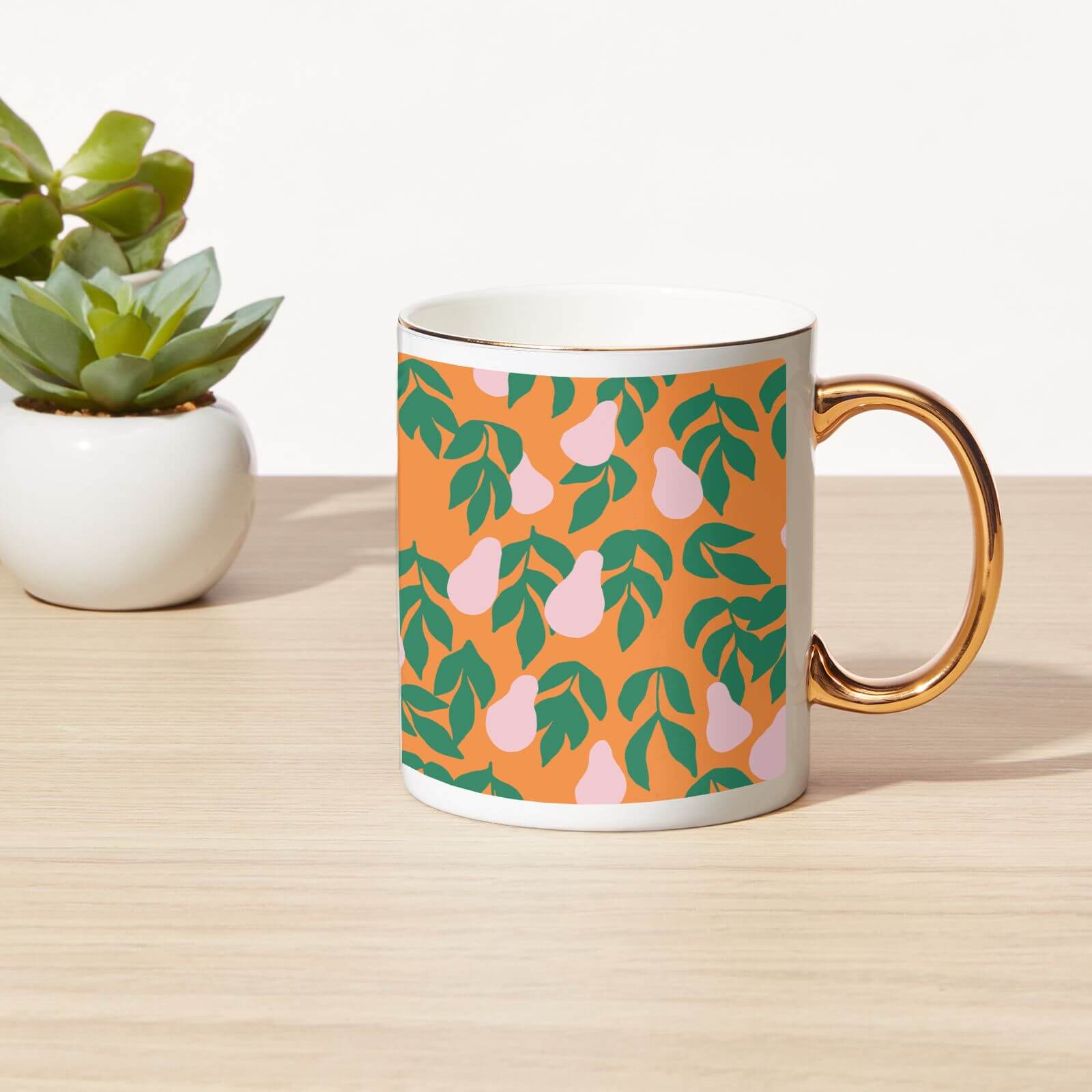 Pears And Leaves Bone China Gold Handle Mug