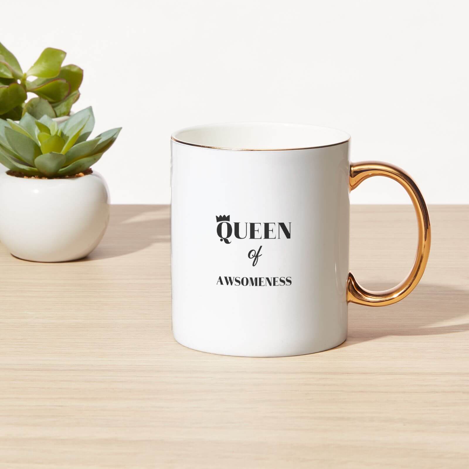 Queen Of Awesomeness Bone China Gold Handle Mug