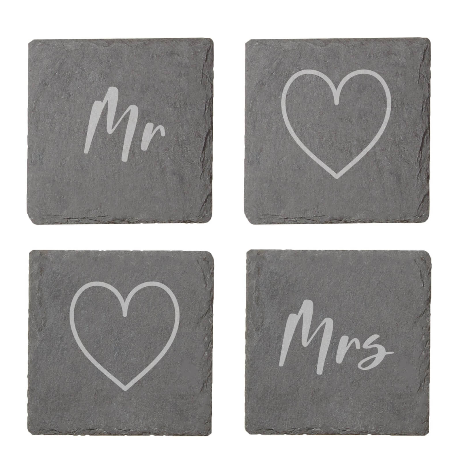 Mr And Mrs Engraved Slate Coaster Set