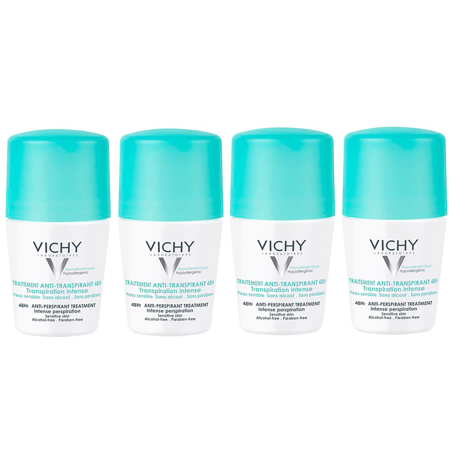 VICHY 48 Hour Intensive Anti-Perspirant Roll-on Deodorant Set for Sensitive Skin 4 x 50ml
