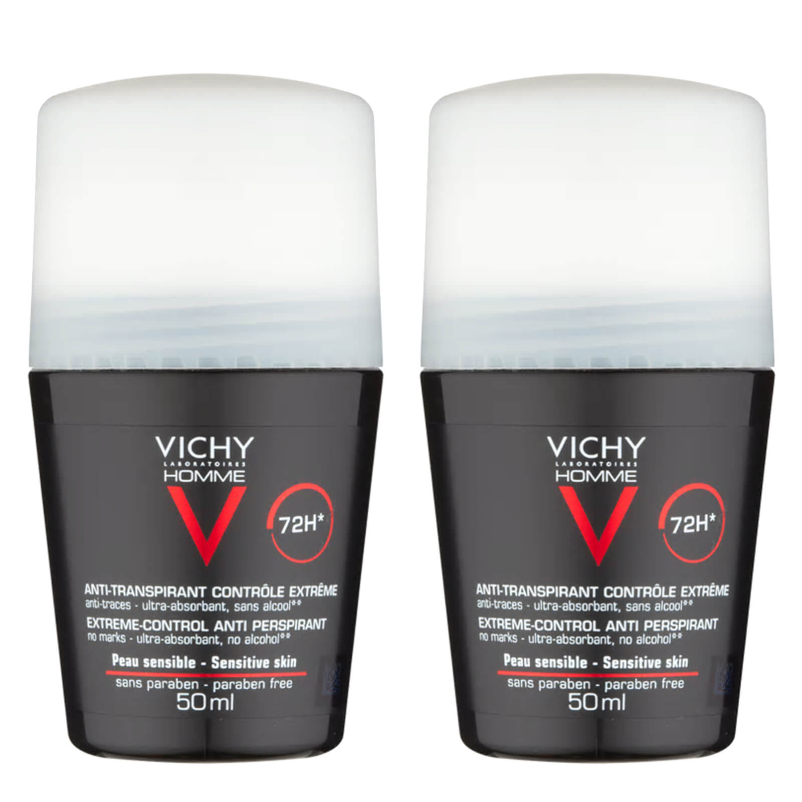 

VICHY Homme Men's Extreme-Control Anti-Perspirant Roll-on Deodorant Duo for Sensitive Skin 50ml