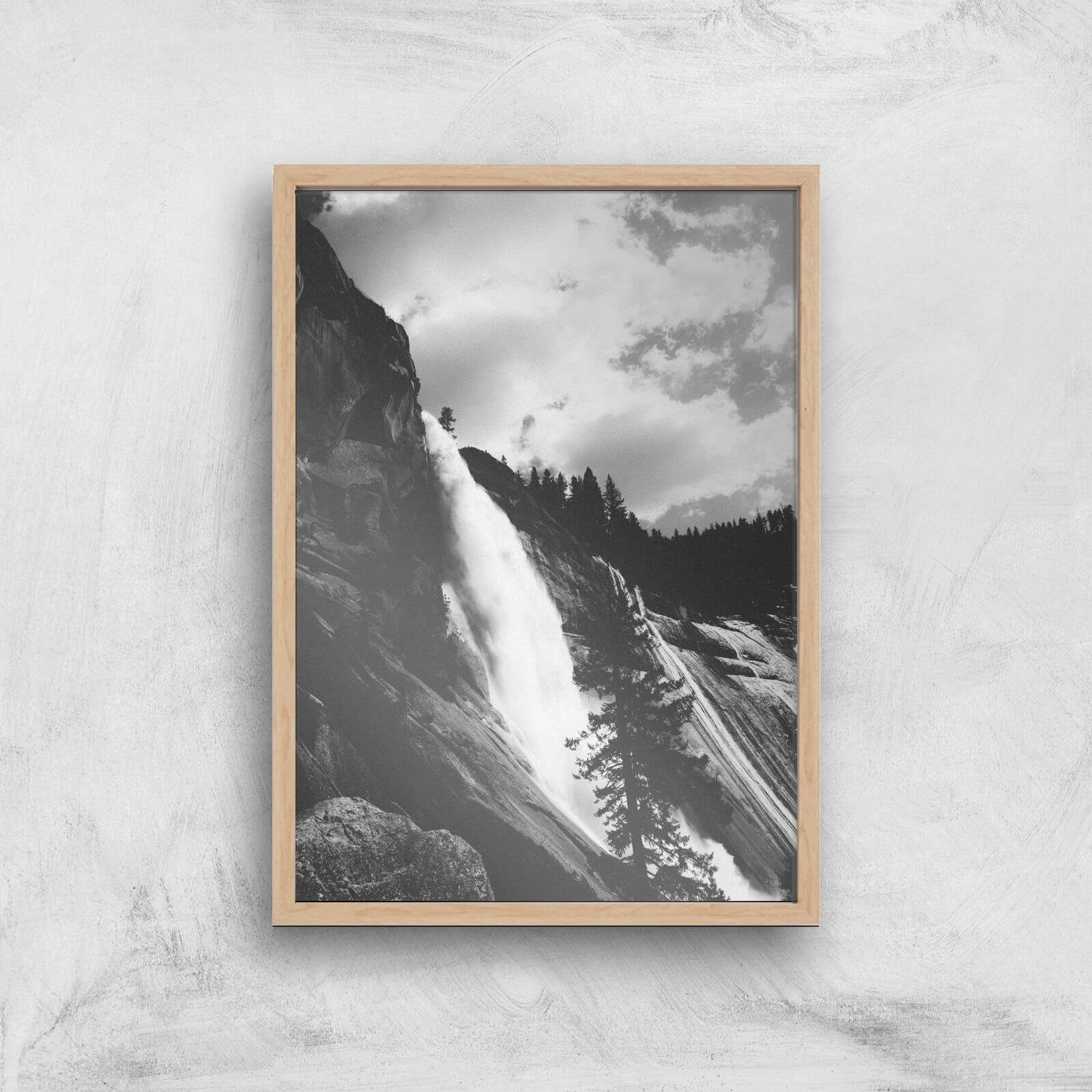 Yosemite Crashing Waterfall Giclee Art Print - A4 - Wooden Frame