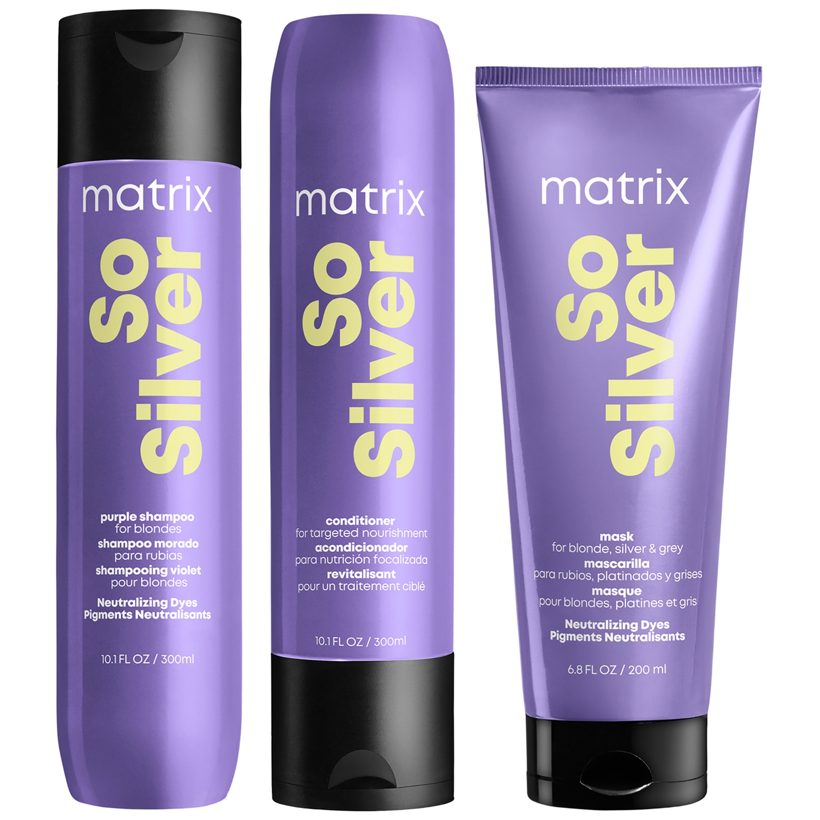 Image of Matrix Total Results So Silver Purple Toning Shampoo, Conditioner and Hair Mask Routine for Blonde, Silver and Grey Hair