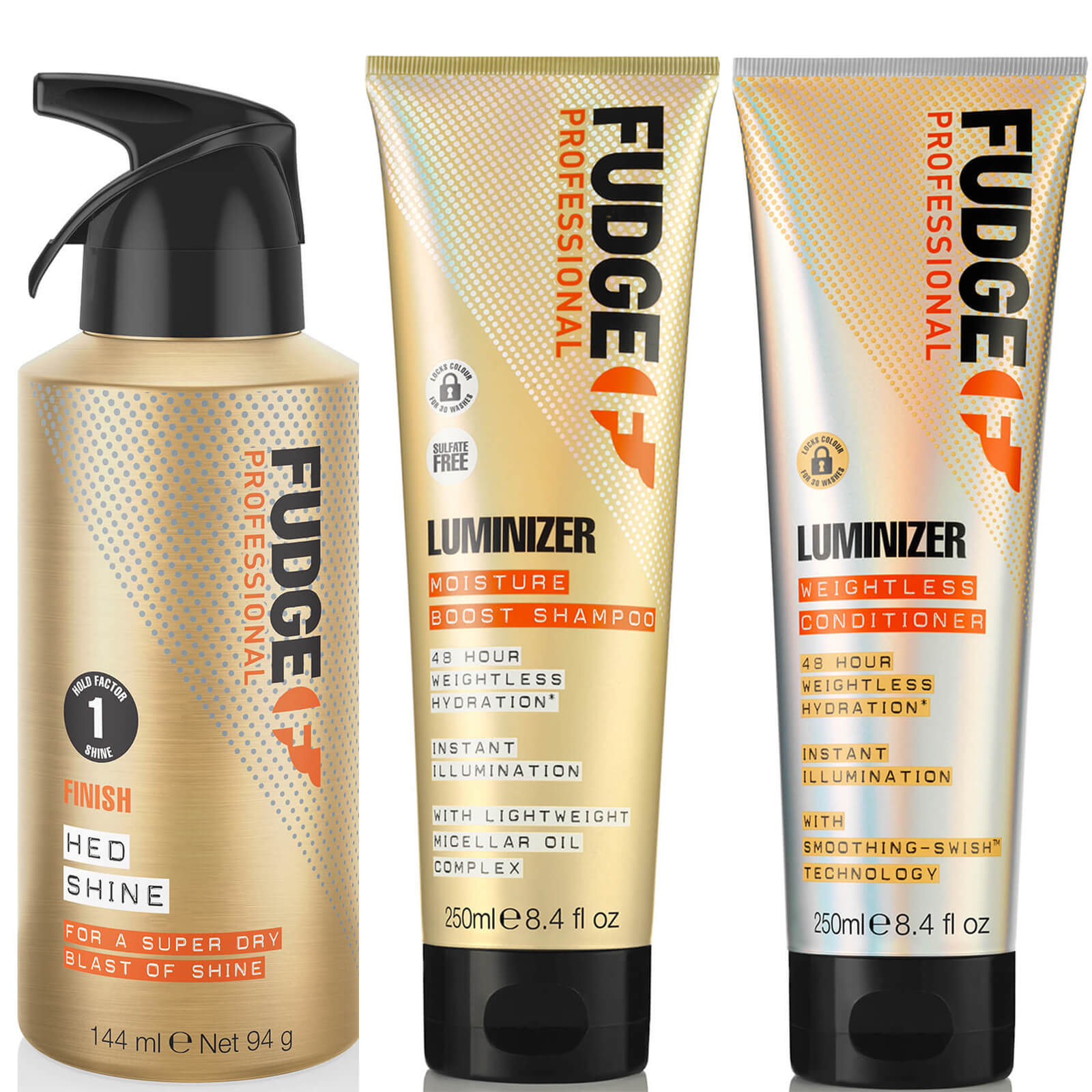 

Fudge Professional Luminizer Shampoo, Conditioner and Hed Shine Bundle