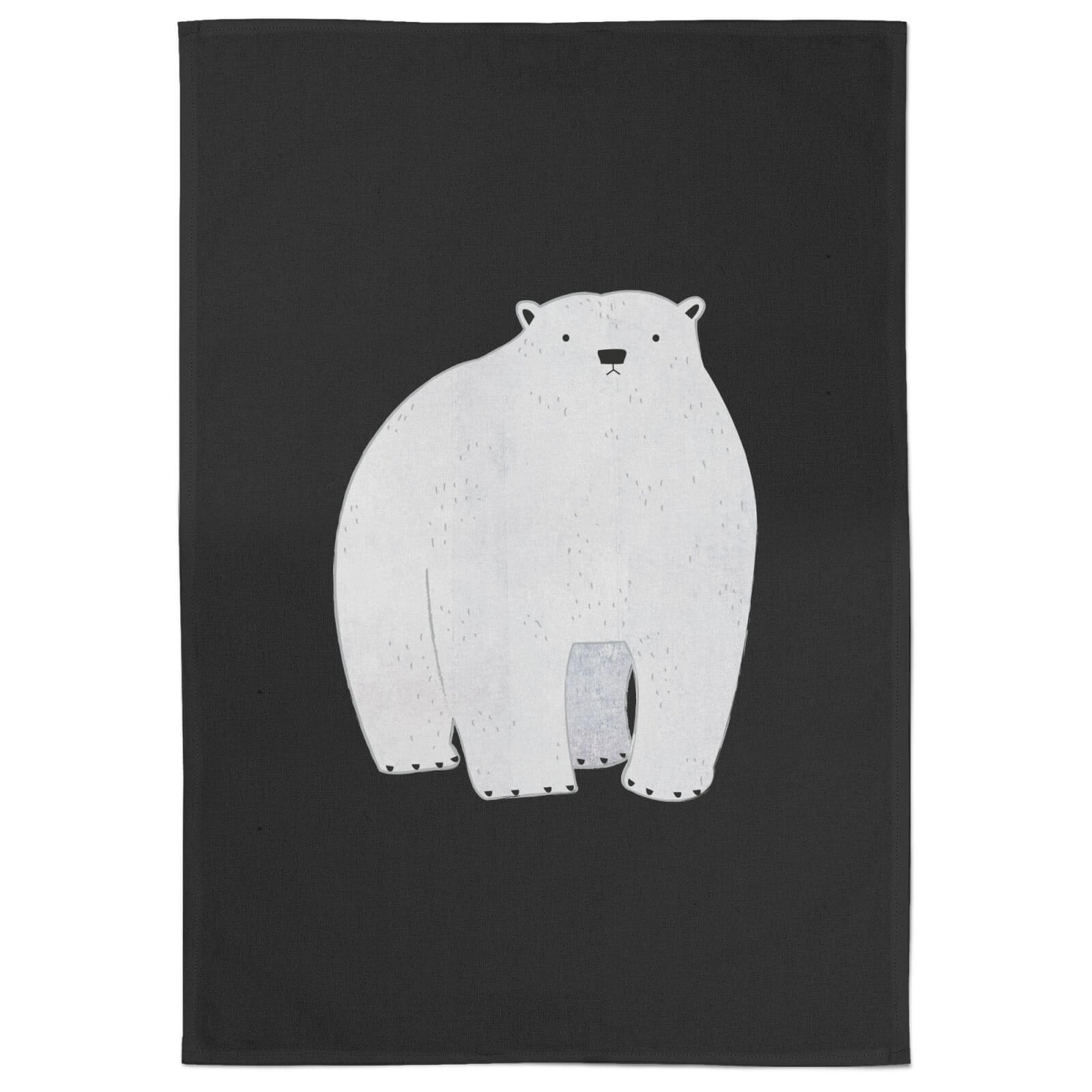 Snowtap Polar Bear Pondering Cotton Tea Towel - Black