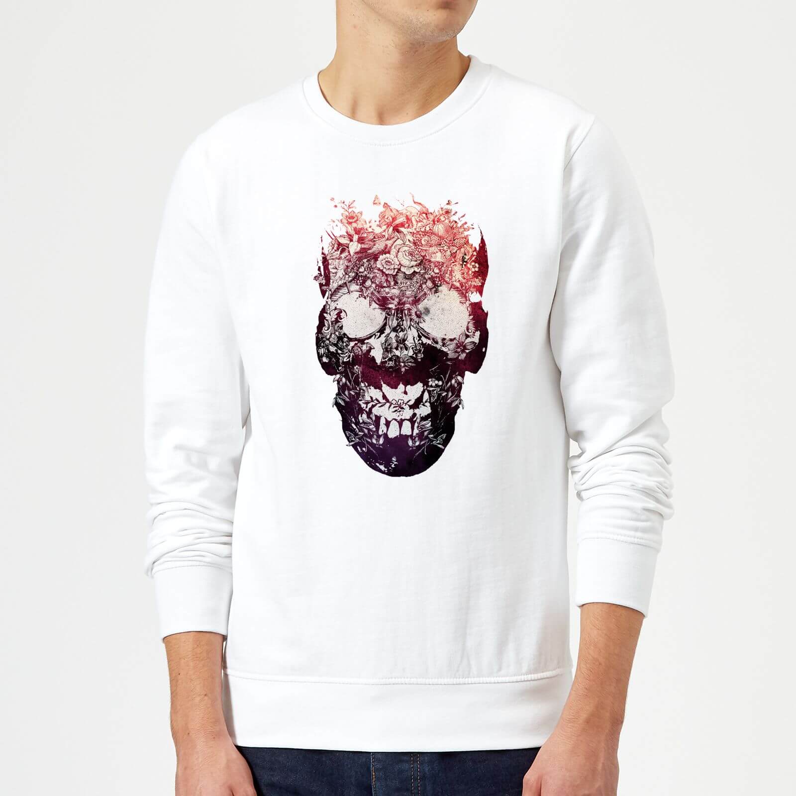 Ikiiki Floral Skull Sweatshirt - White - S - White