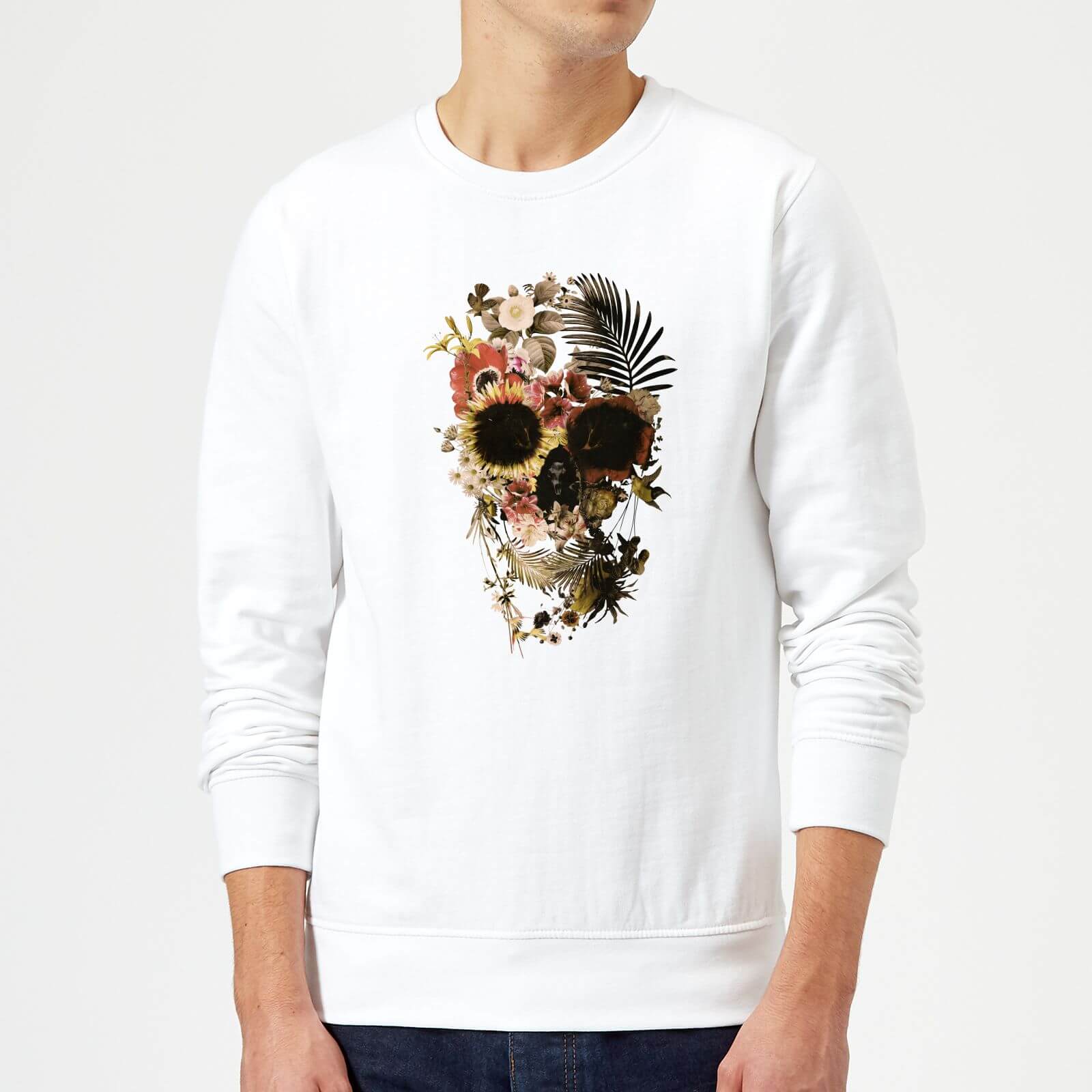 Ikiiki Floral Skull Sweatshirt - White - S - White