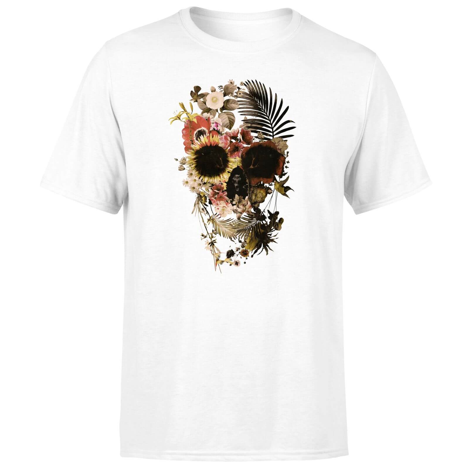 Ikiiki Floral Skull Men's T-Shirt - White - XS - White