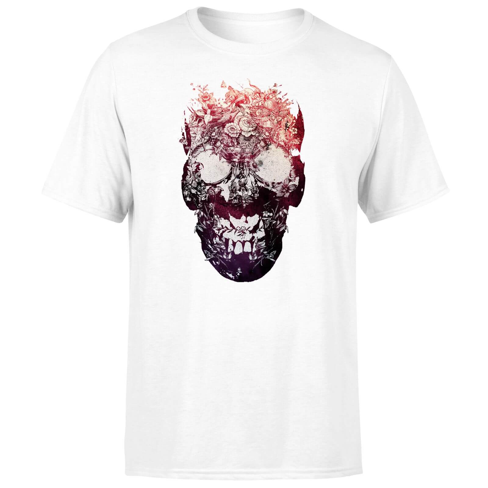 Ikiiki Floral Skull Men's T-Shirt - White - XS - White