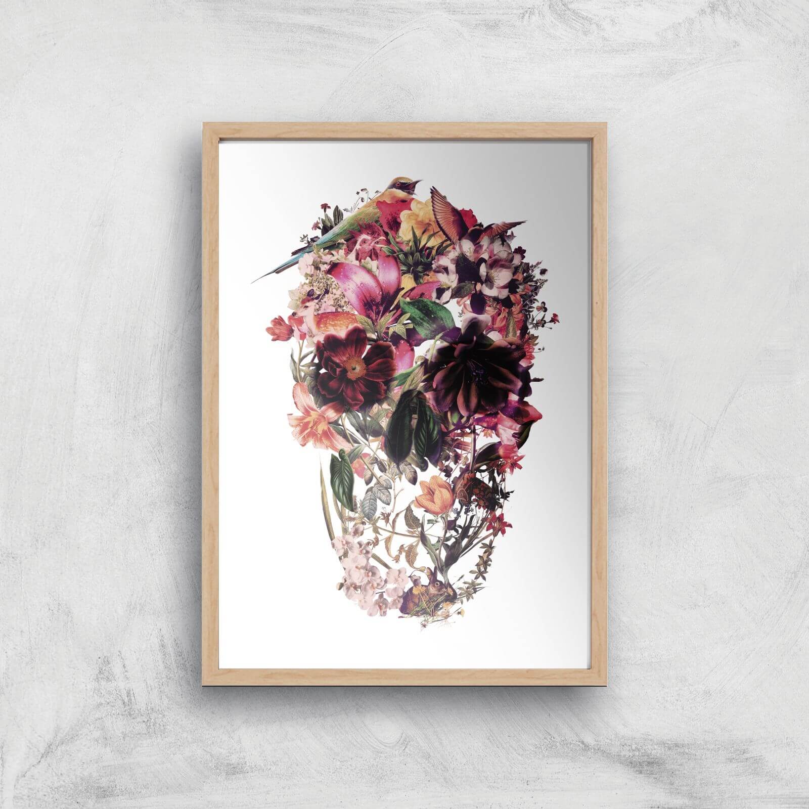 Ikiiki Bird Skull Giclee Art Print - A3 - Wooden Frame