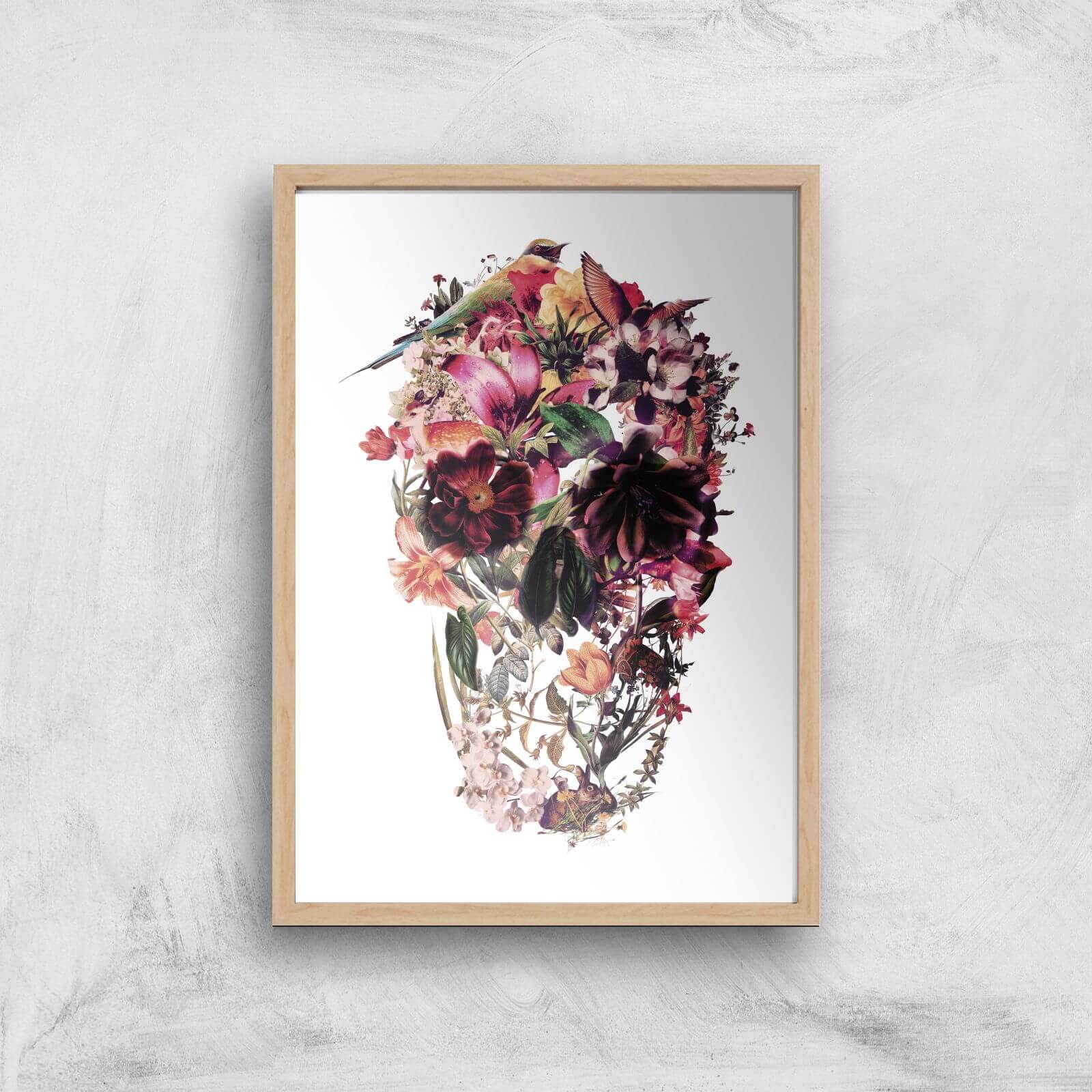 Ikiiki Bird Skull Giclee Art Print - A2 - Wooden Frame