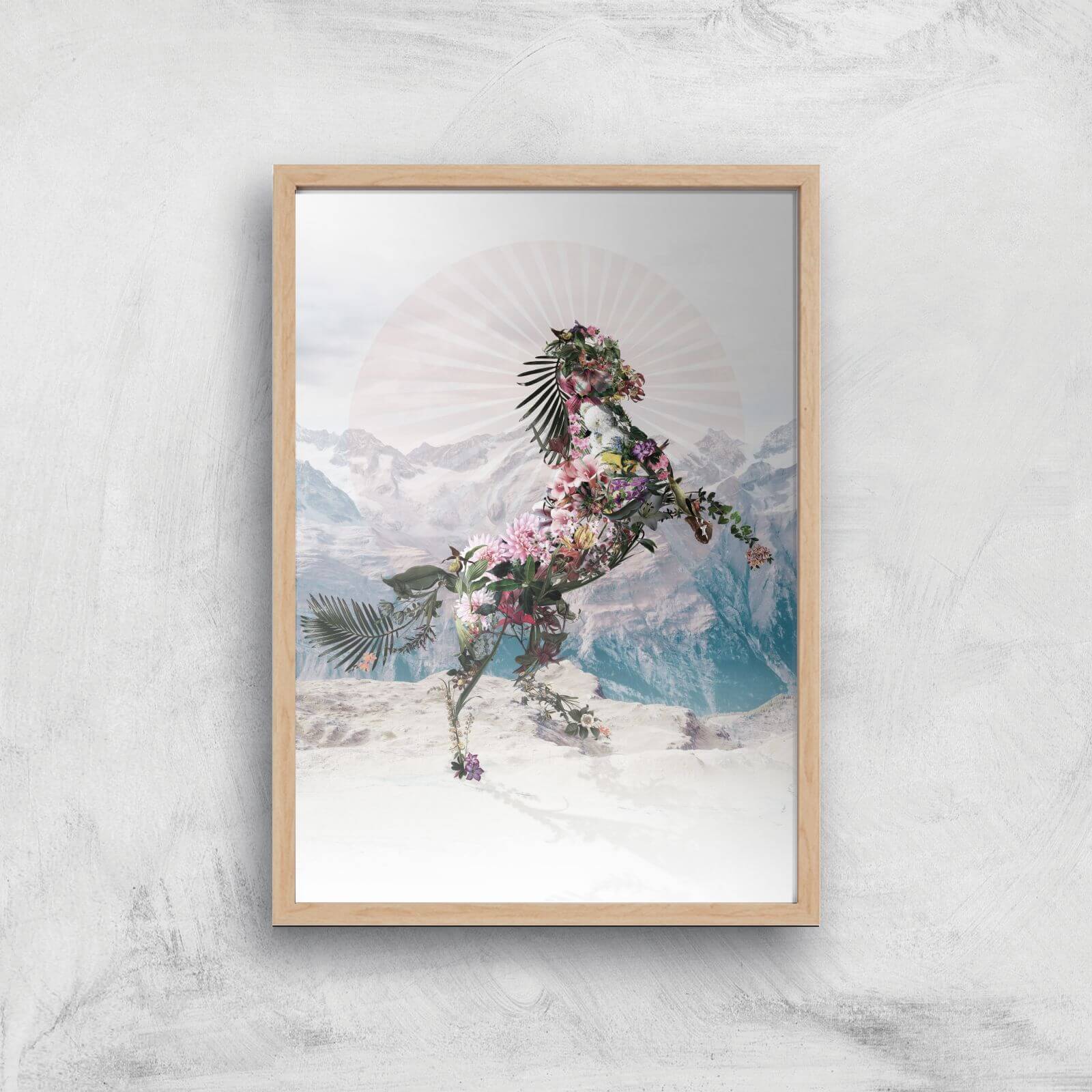 Ikiiki Floral Horse Giclee Art Print - A4 - Wooden Frame