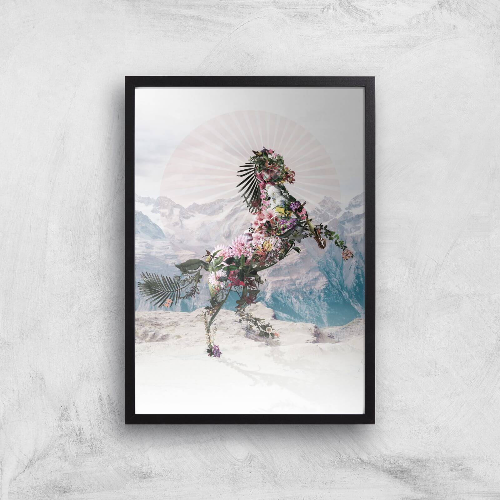 Ikiiki Floral Horse Giclee Art Print - A3 - Black Frame
