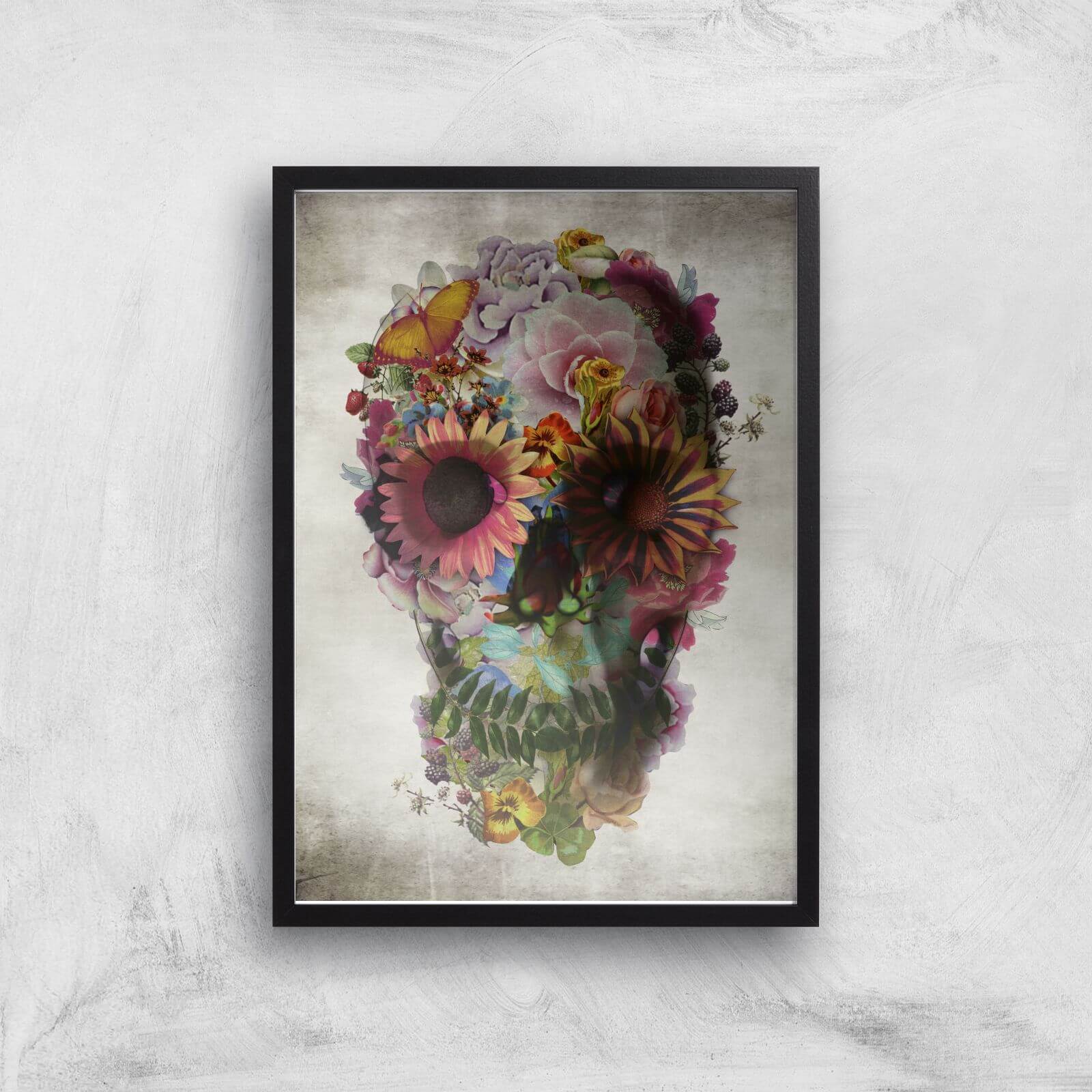 Ikiiki Floral Skull Giclee Art Print - A3 - Black Frame