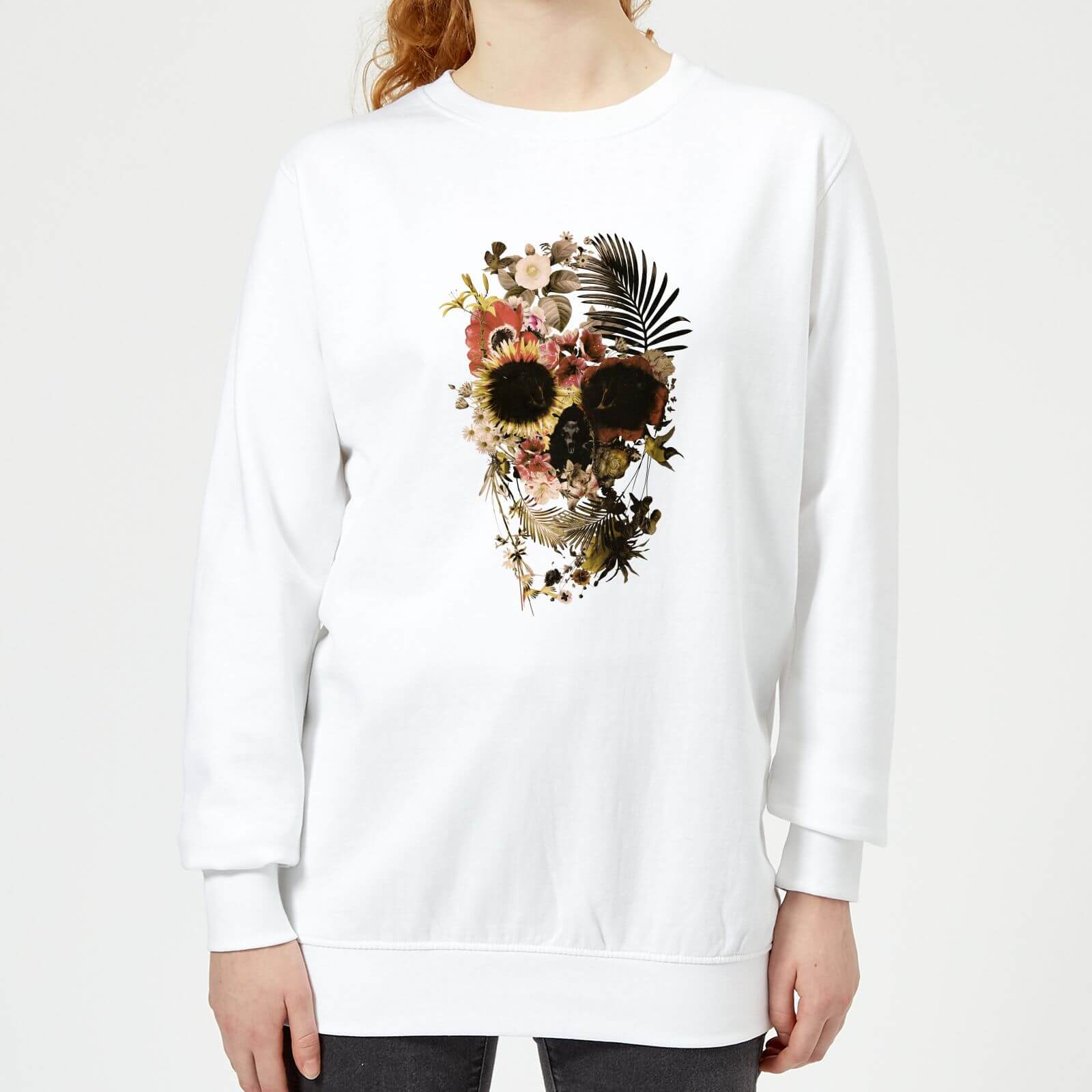 Ikiiki Floral Skull Women's Sweatshirt - White - XS - White