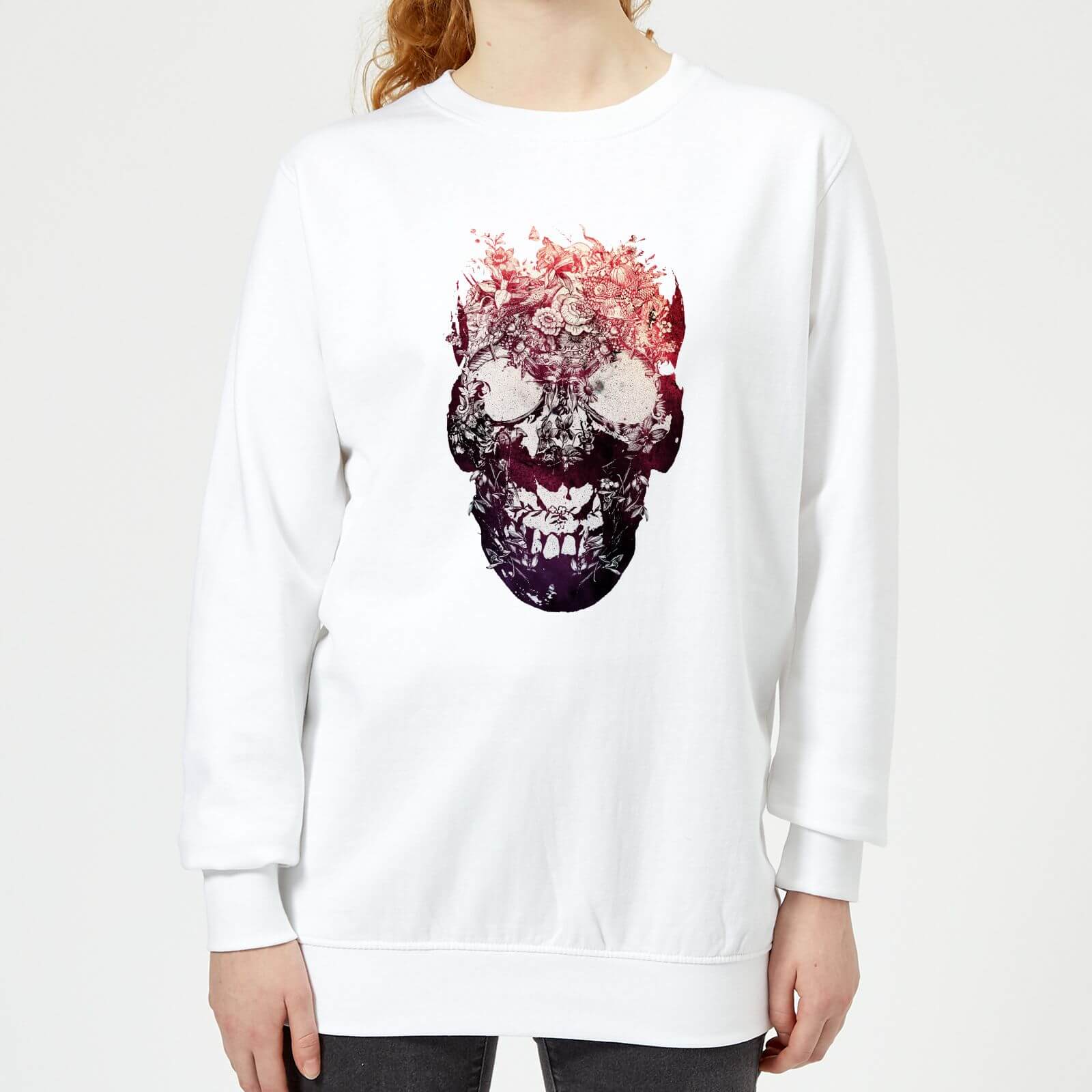 Ikiiki Floral Skull Women's Sweatshirt - White - XS - White