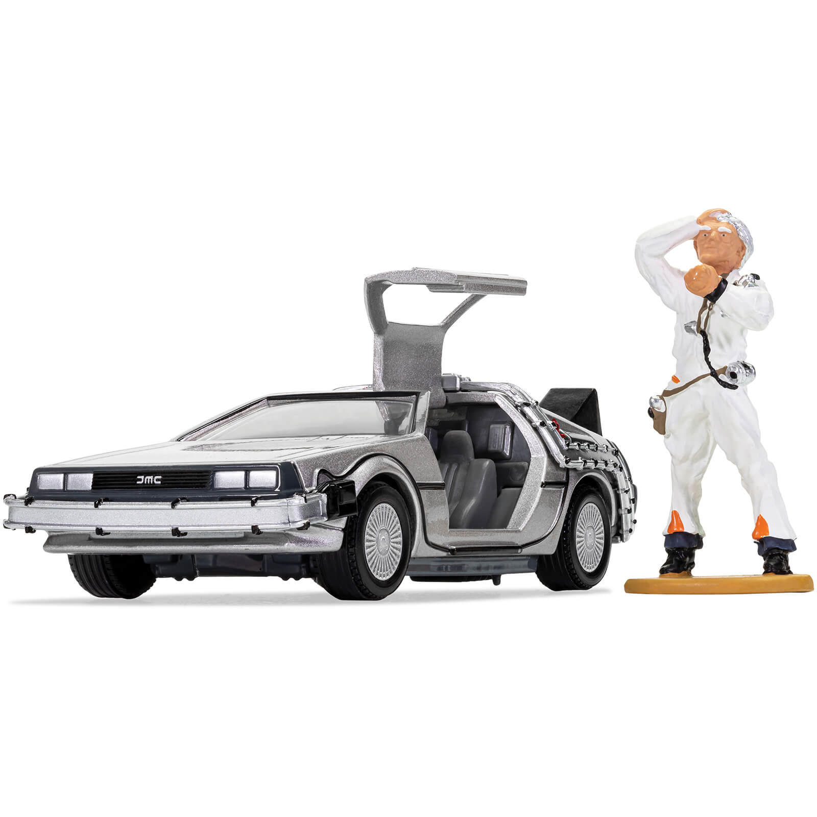 Image of Back to the Future DeLorean and Doc Brown Figure Model Set - Scale 1:36