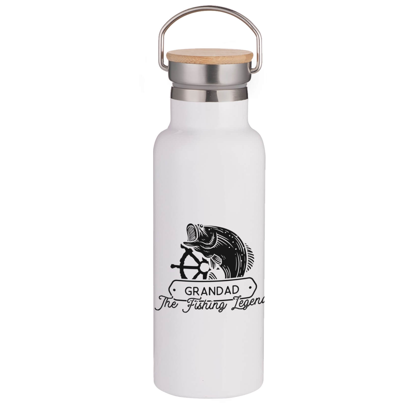 Grandad The Fishing Legend Portable Insulated Water Bottle - White