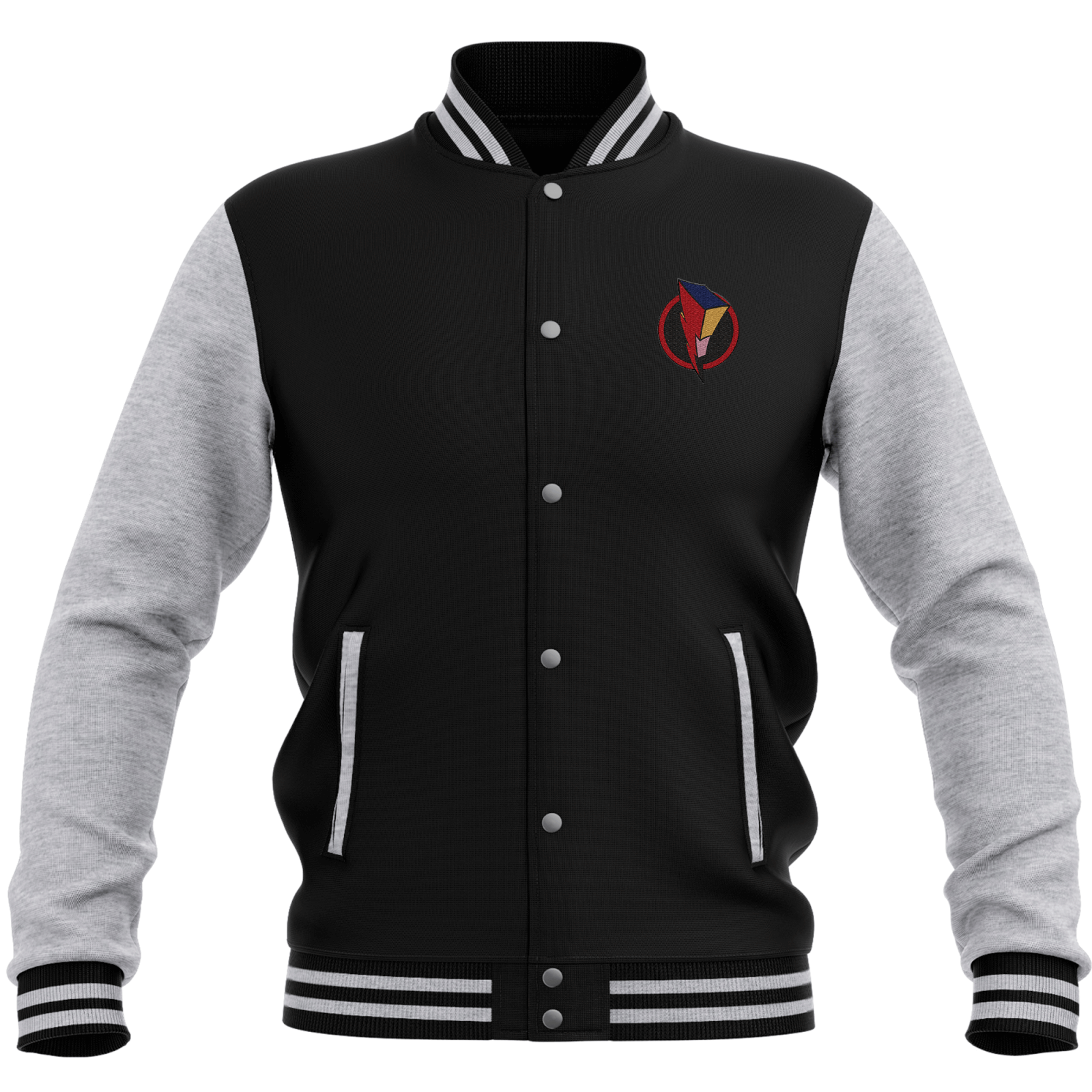 Power Rangers Bolt Patch Women's Varsity Jacket - Black / Grey - L