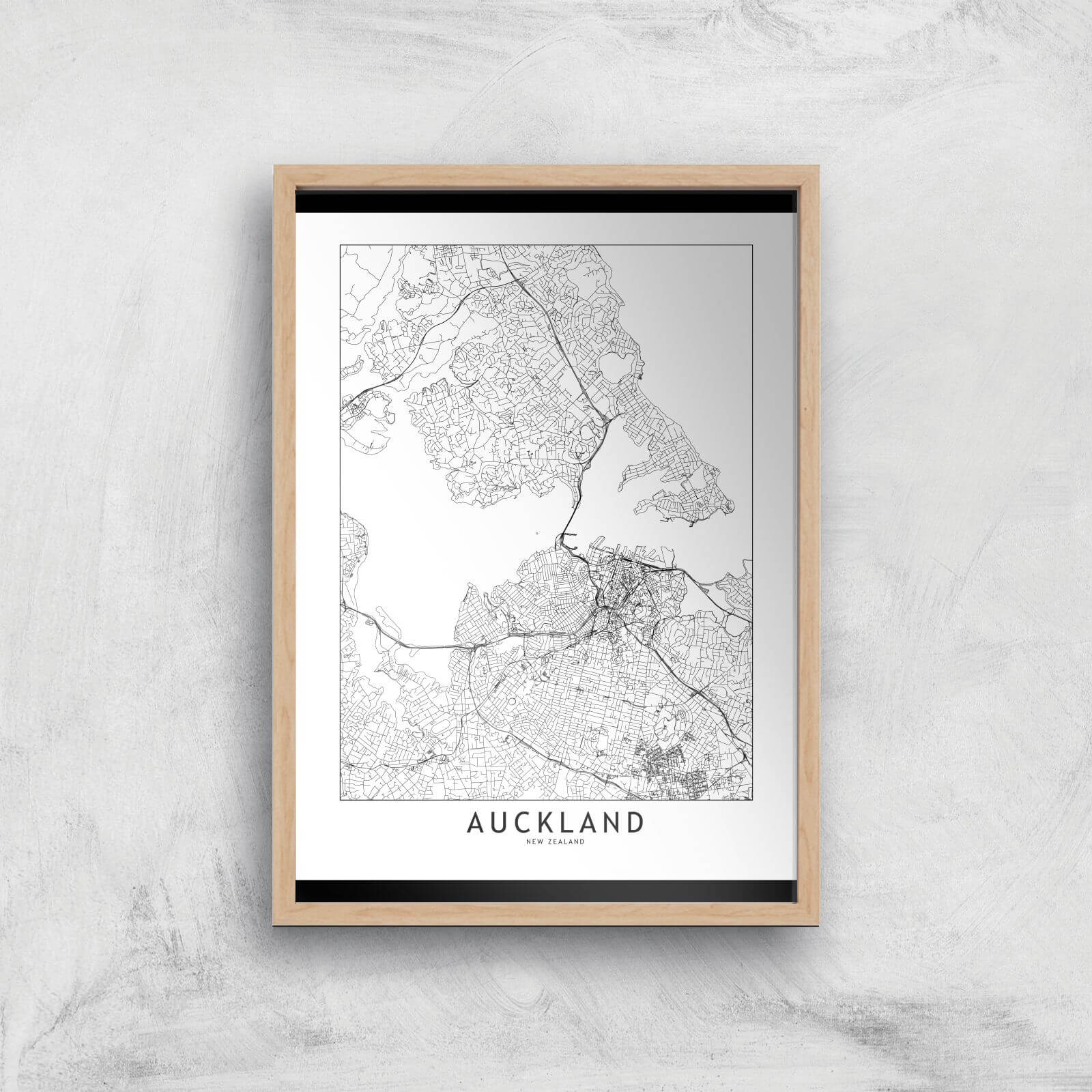 Auckland Light City Map Giclee Art Print - A4 - Wooden Frame