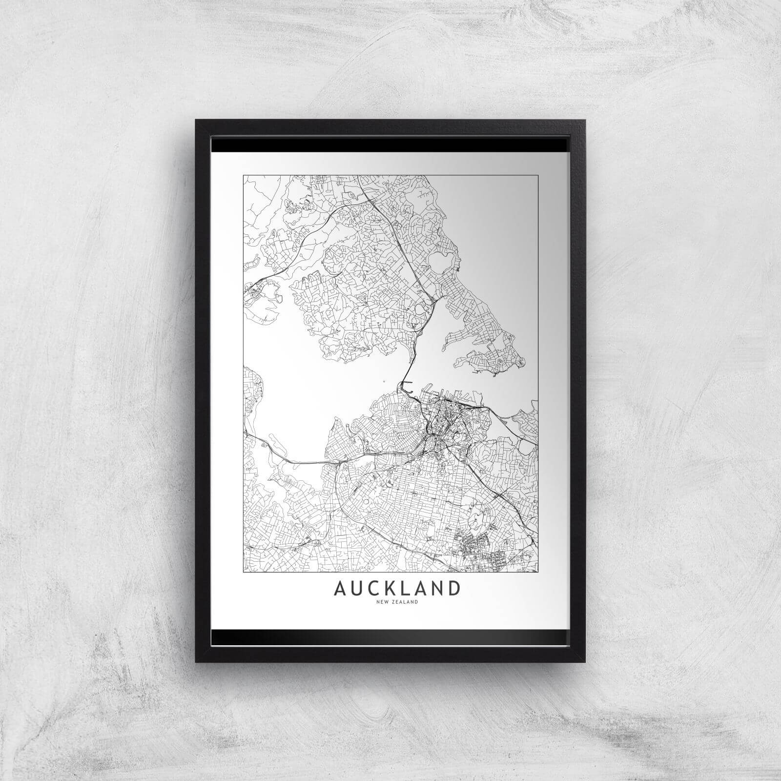 Auckland Light City Map Giclee Art Print - A3 - Black Frame
