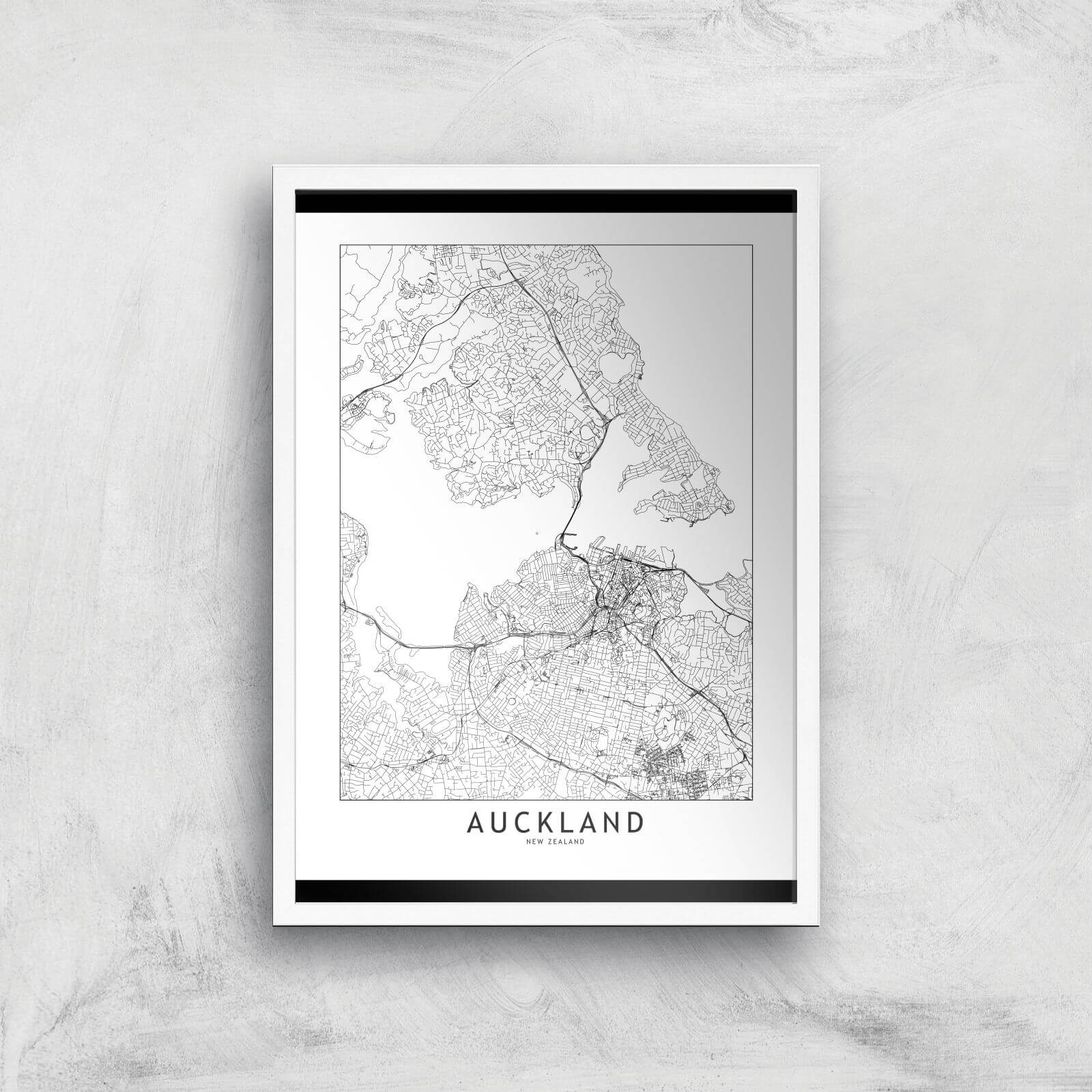 Auckland Light City Map Giclee Art Print - A2 - White Frame